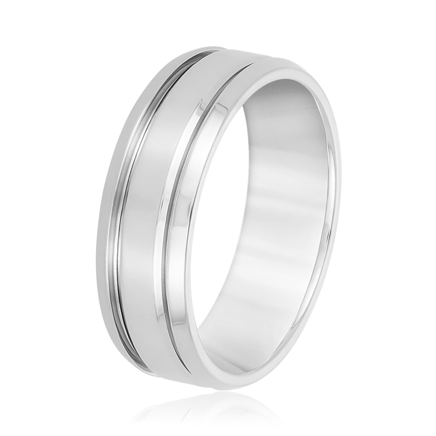 7mm Light Weight Men's Band, Side view in white gold or platinum