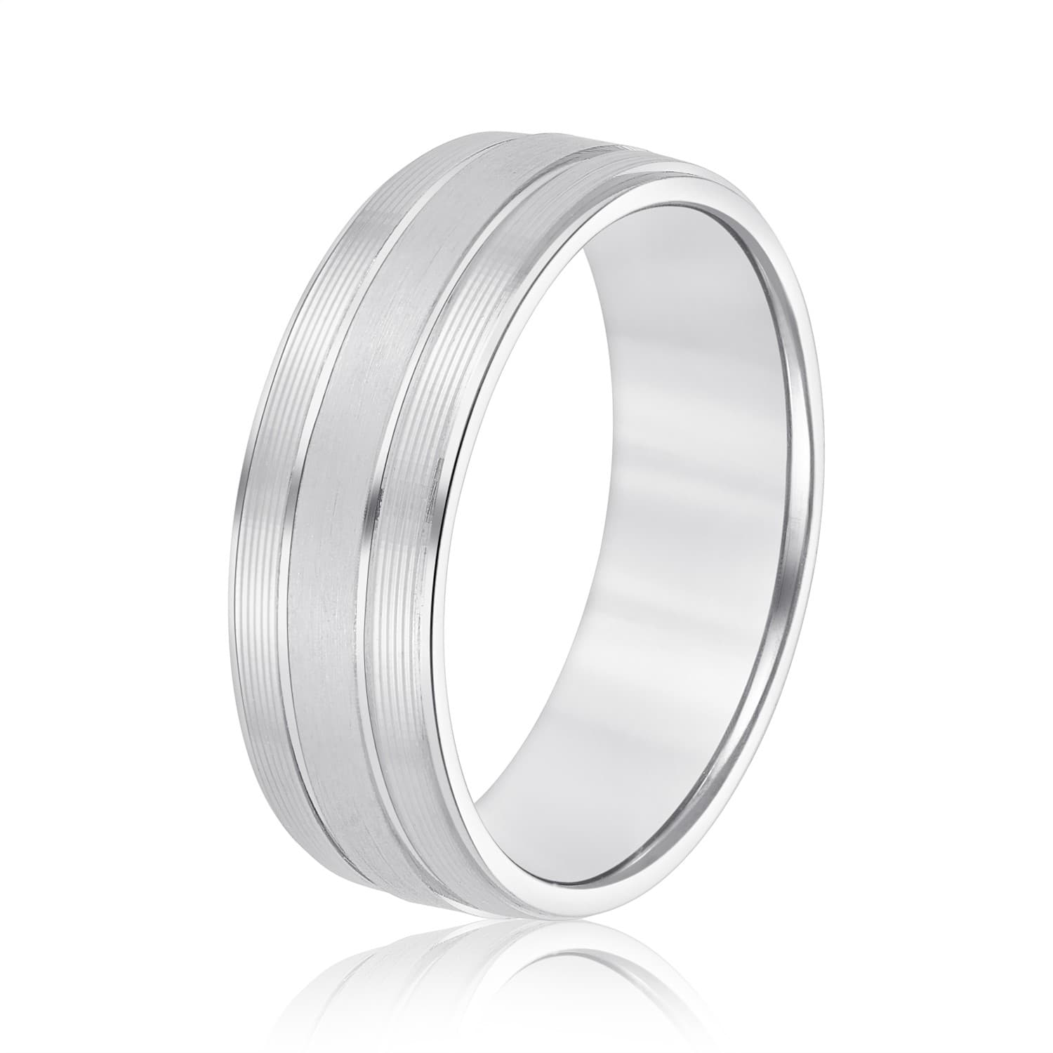 7mm Light Weight Men's Band, Side view in white gold or platinum