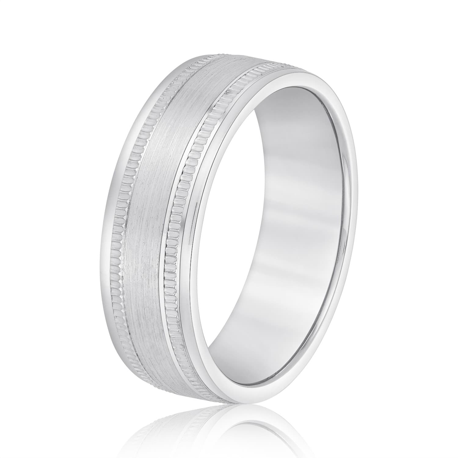 7mm Light Weight Men's Band, Side view in white gold or platinum