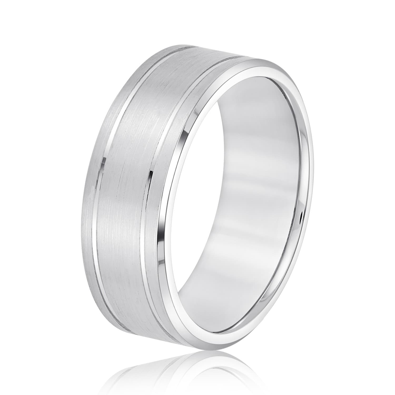 7mm Light Weight Men's Band, Side view in white gold or platinum