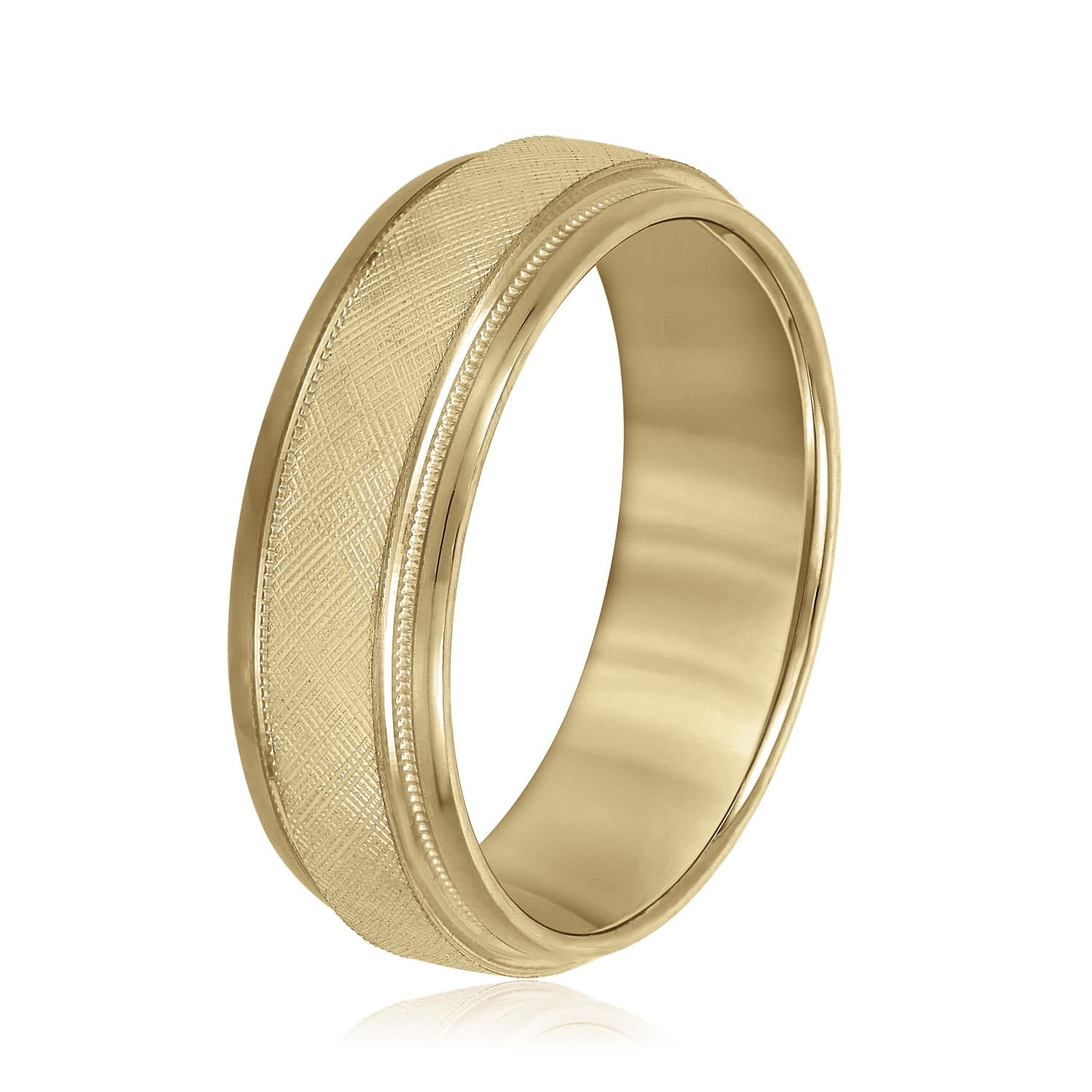 7mm Standard Weight Men's Band, Side view in yellow gold