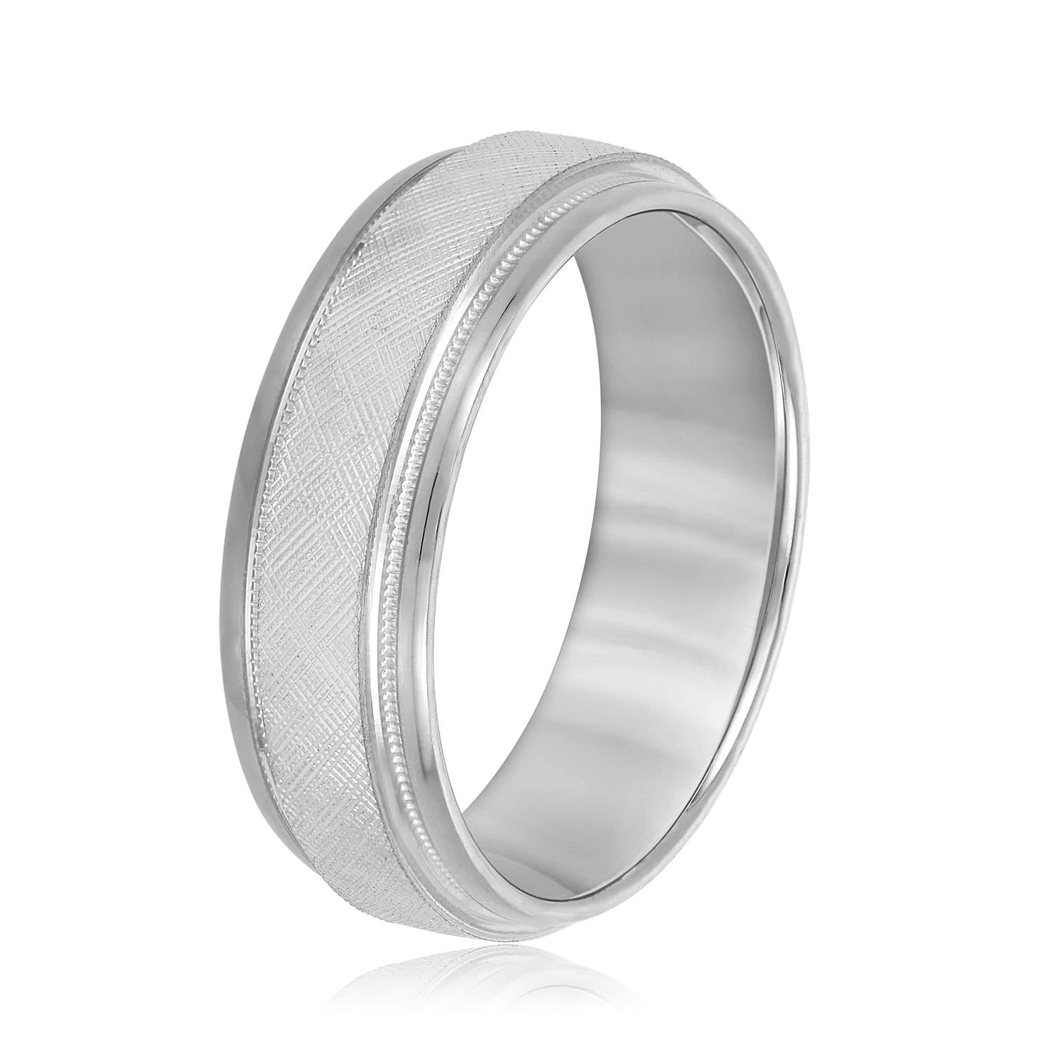 7mm Standard Weight Men's Band, Side view in white gold or platinum