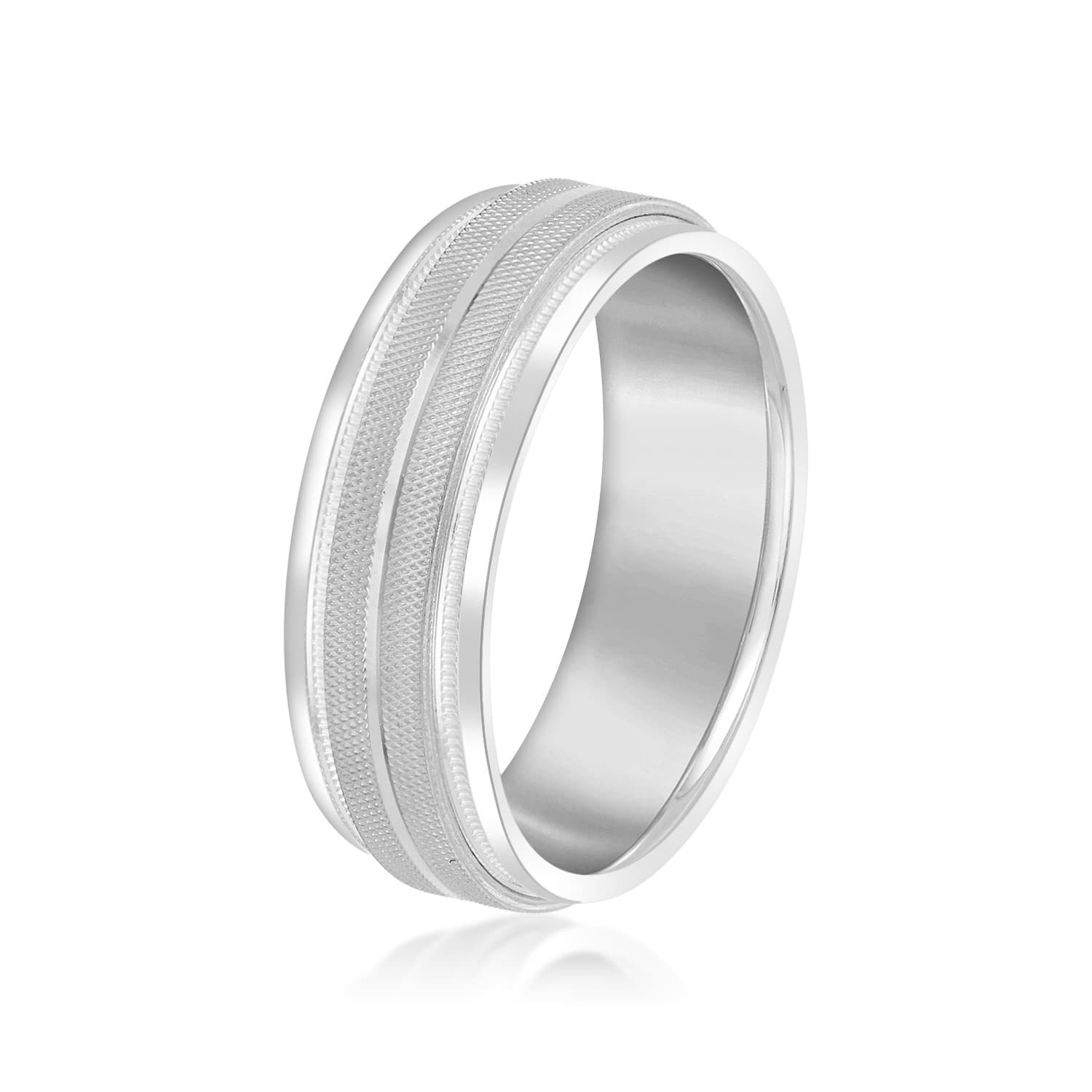 7mm Standard Weight Men's Band, Side view in white gold or platinum