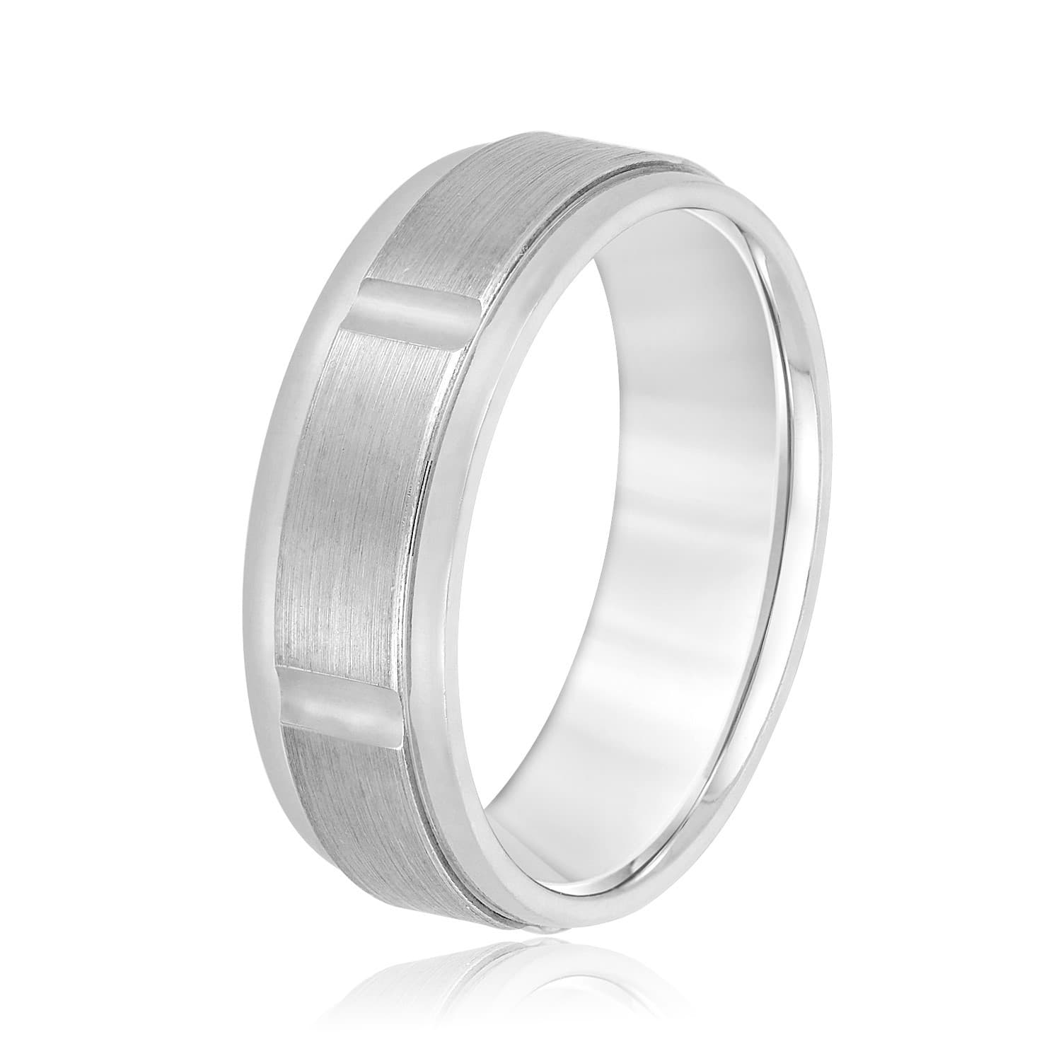 7mm Standard Weight Men's Band, Side view in white gold or platinum