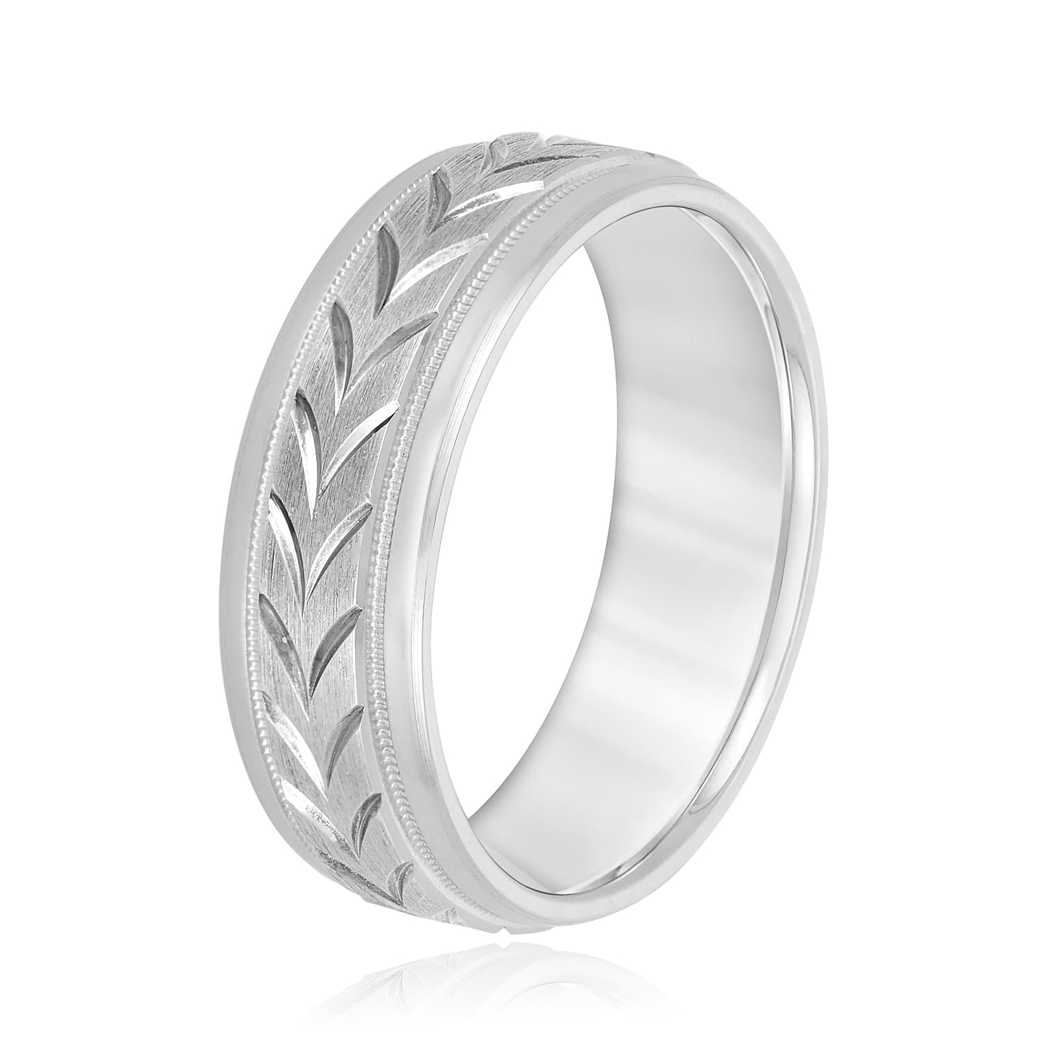 7mm Standard Weight Men's Band, Side view in white gold or platinum