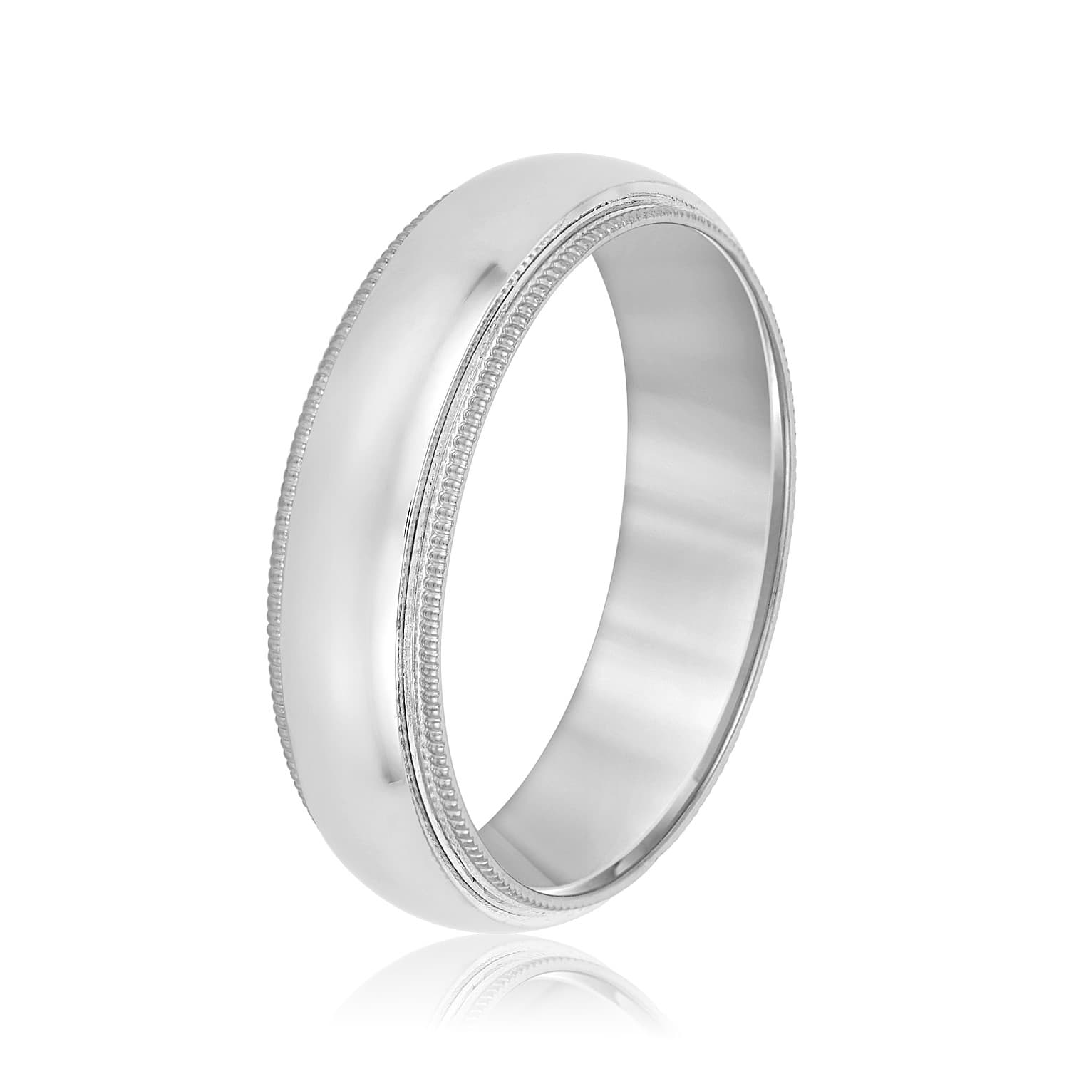 6mm Standard Weight Men's Band — TT, Side view in white gold or platinum