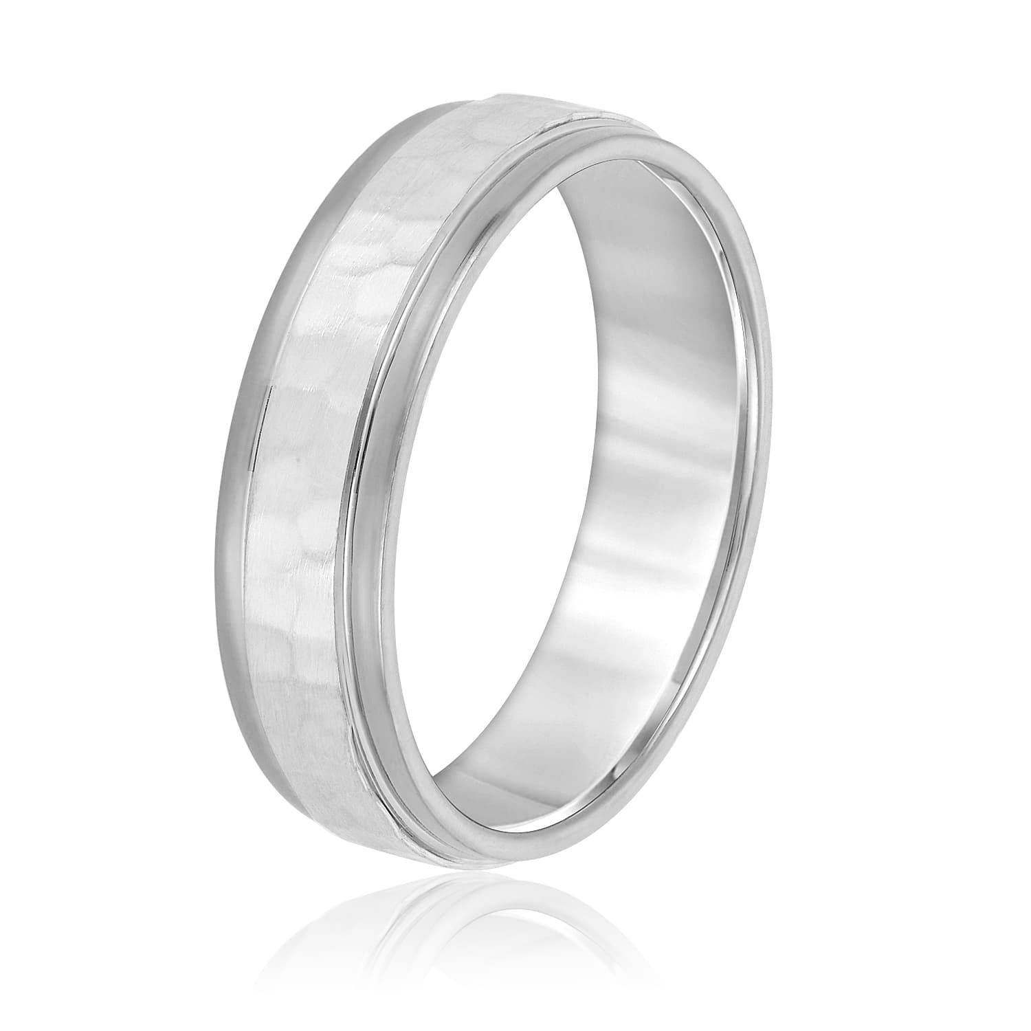 6mm Standard Weight Men's Band, Side view in white gold or platinum