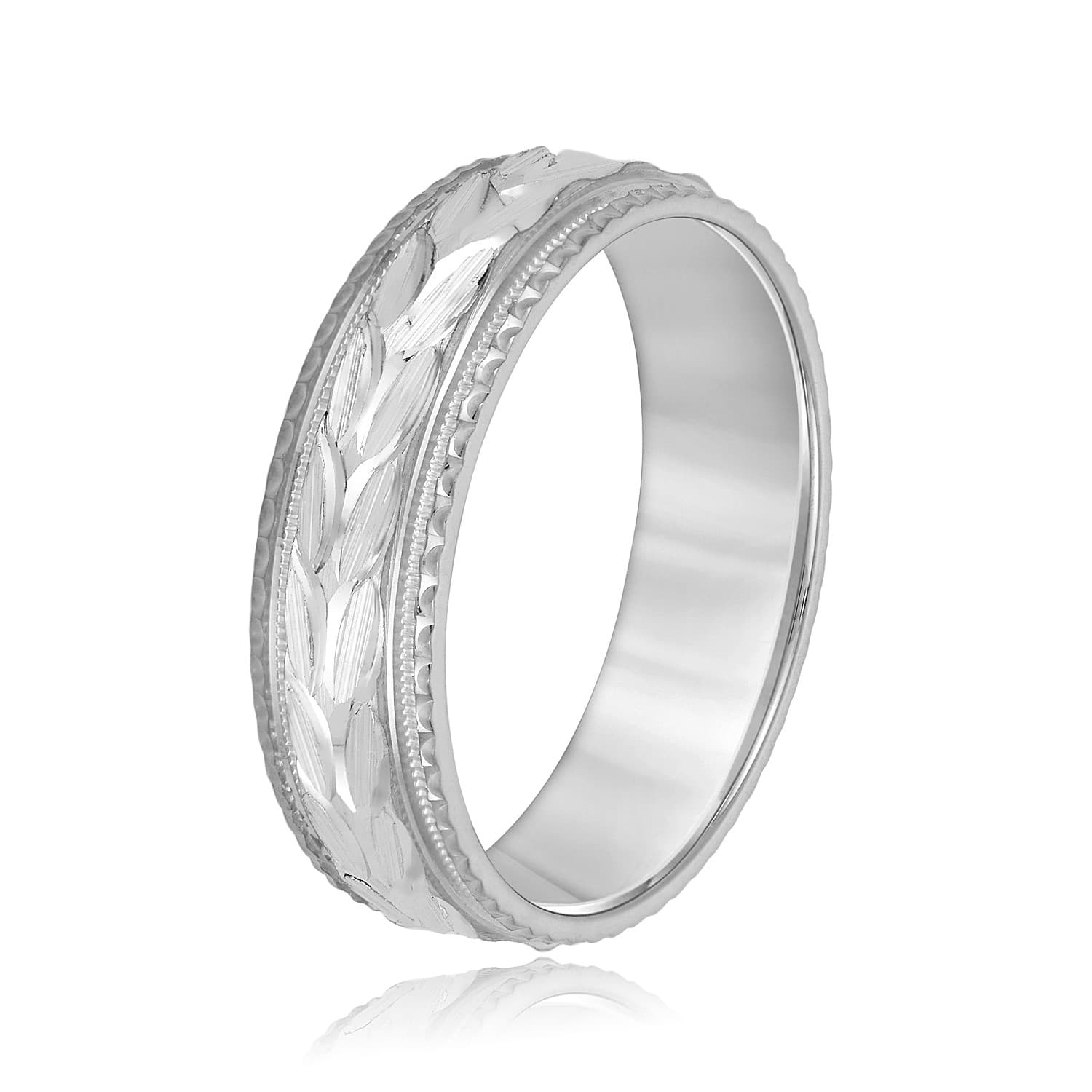 6mm Standard Weight Men's Band, Side view in white gold or platinum