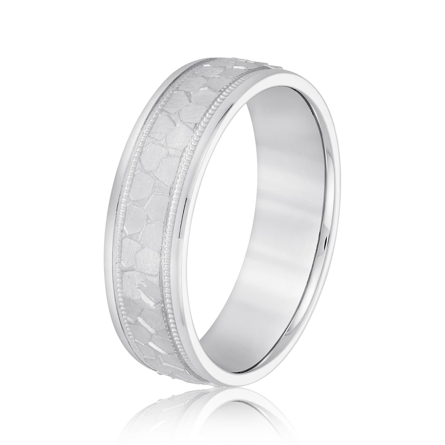 8mm Light Weight Men's Band, Side view in white gold or platinum