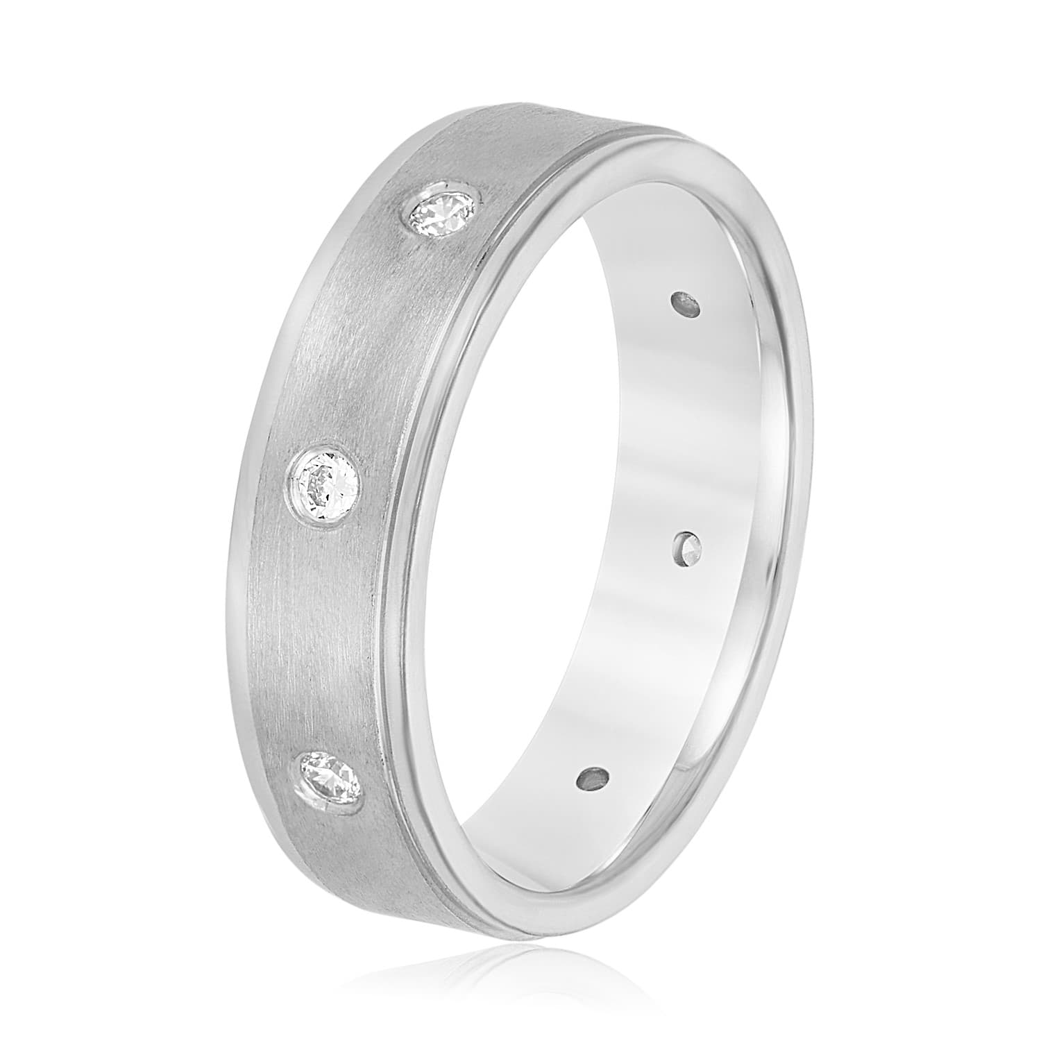 6mm Heavy Weight Men's Band with Diamonds (1/4 ct. tw.), Side view in white gold or platinum