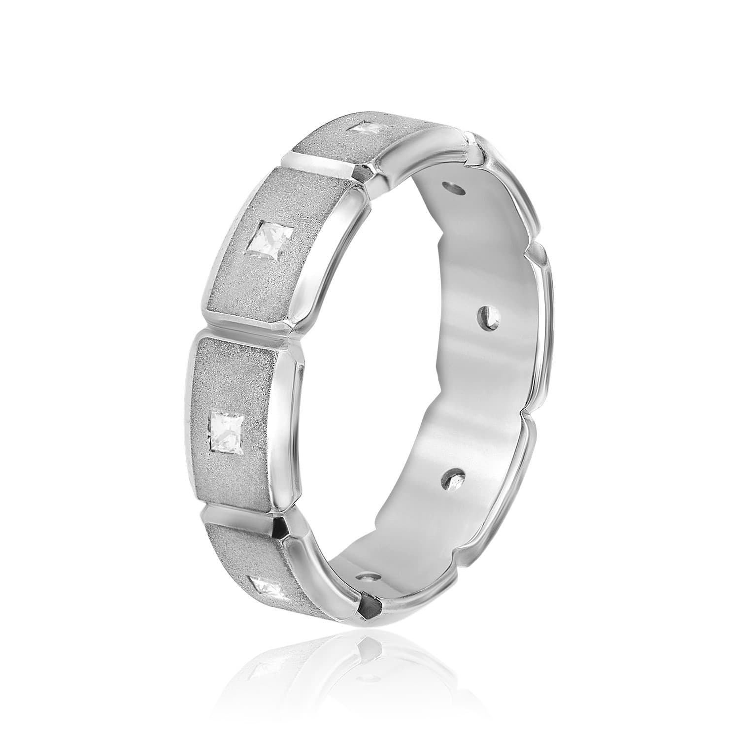 6mm Heavy Weight Men's Band with Diamonds (0.4 ct. tw.), Side view in white gold or platinum