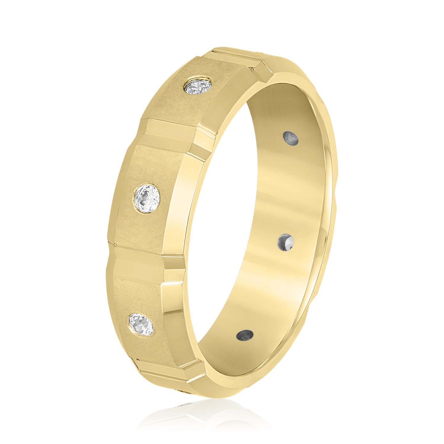 6mm Heavy Weight Men's Band with Diamonds (1/4 ct. tw.), Side view in yellow gold