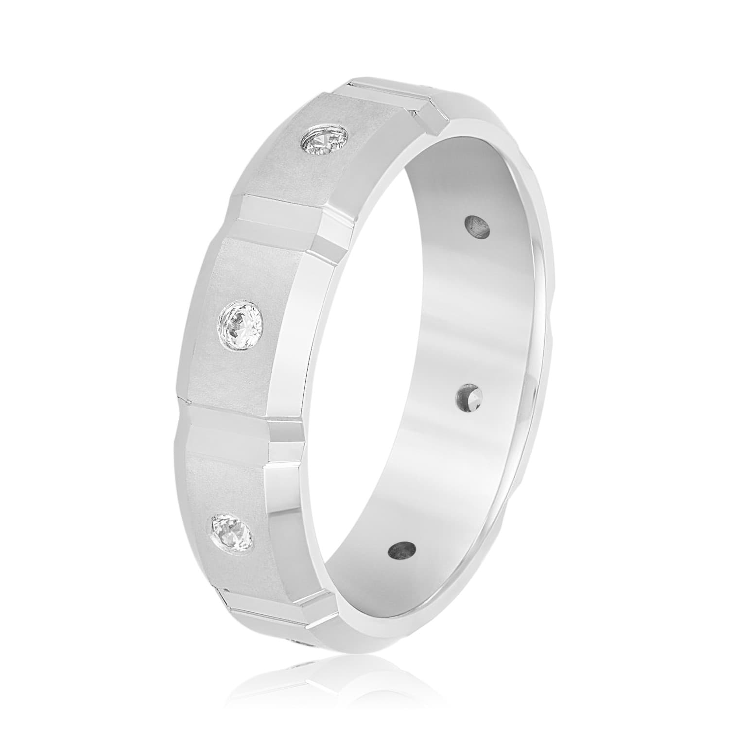 6mm Heavy Weight Men's Band with Diamonds (1/4 ct. tw.), Side view in white gold or platinum