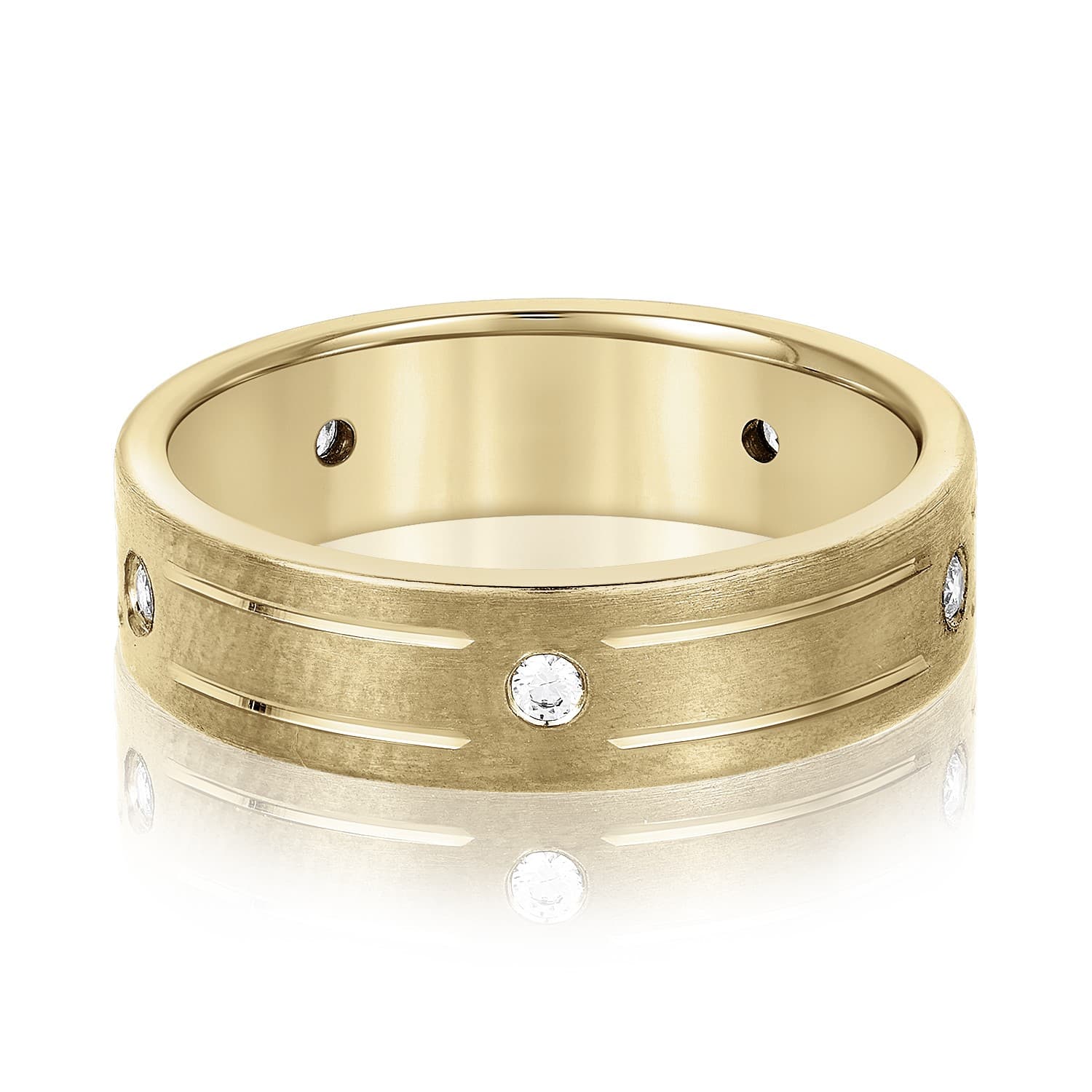 6mm Heavy Weight Men's Band with Diamonds (0.15 ct. tw.), Front view in yellow gold
