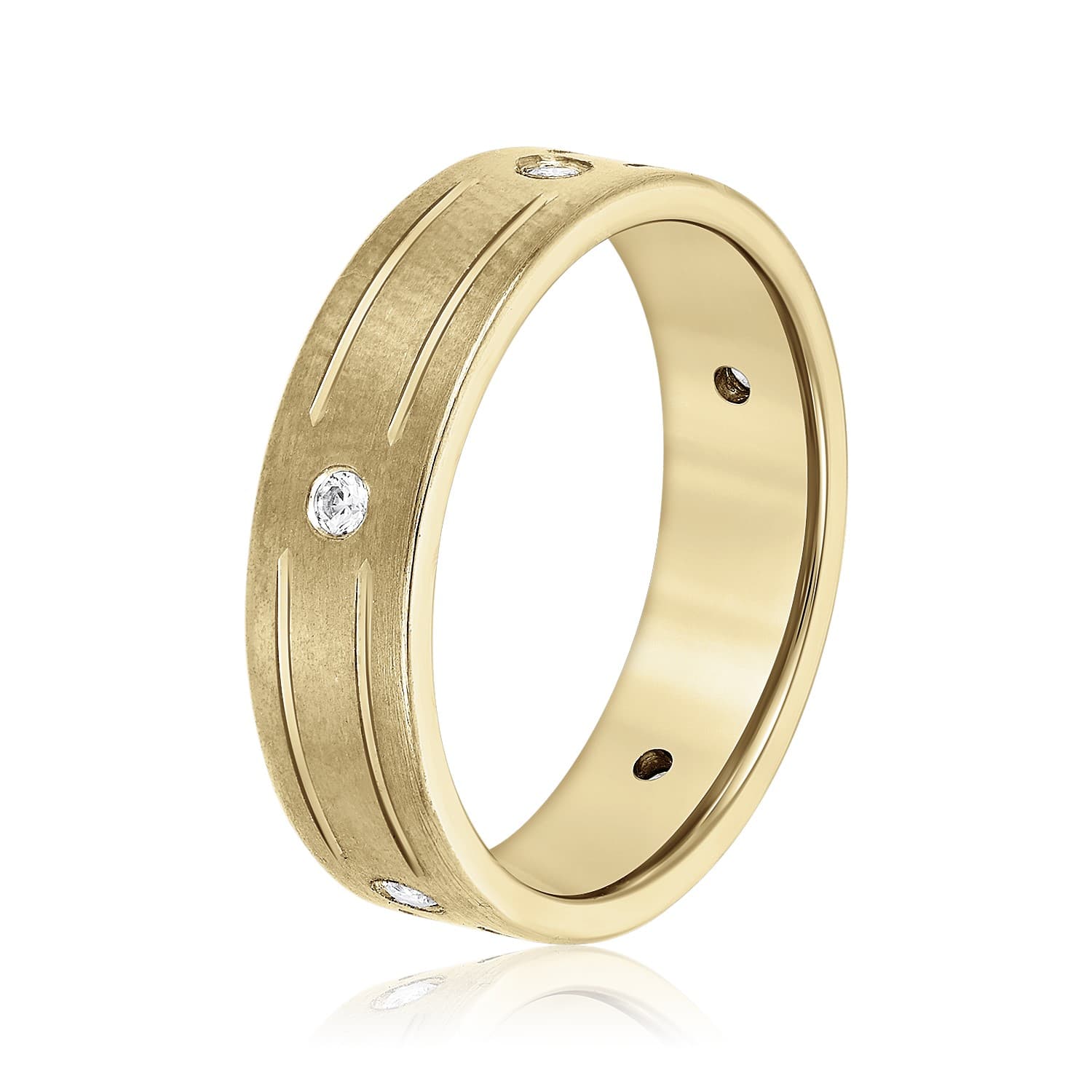 6mm Heavy Weight Men's Band with Diamonds (0.15 ct. tw.), Side view in yellow gold