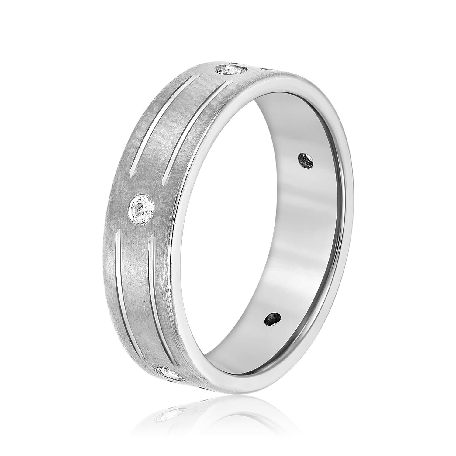 6mm Heavy Weight Men's Band with Diamonds (0.15 ct. tw.), Side view in white gold or platinum