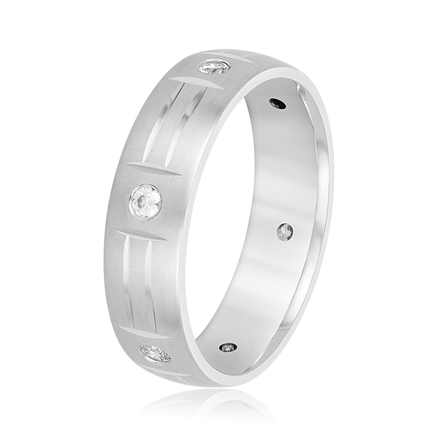 6mm Heavy Weight Men's Band with Diamonds (1/4 ct. tw.), Side view in white gold or platinum