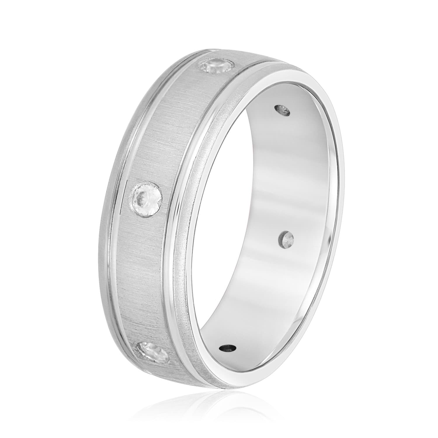 6mm Heavy Weight Men's Band with Diamonds — TT (0.3 ct. tw.), Side view in white gold or platinum