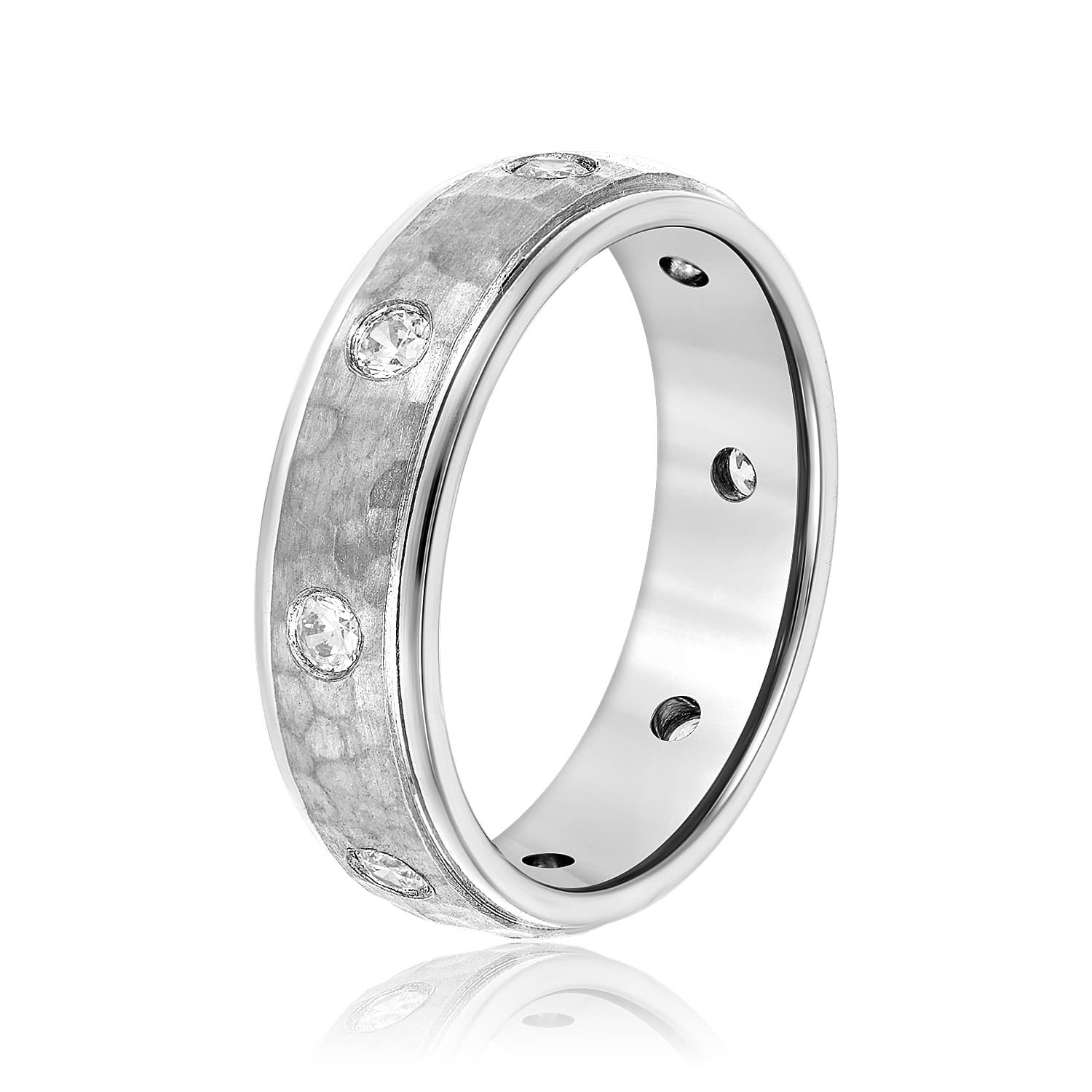 6mm Heavy Weight Men's Band with Diamonds (0.48 ct. tw.), Side view in white gold or platinum