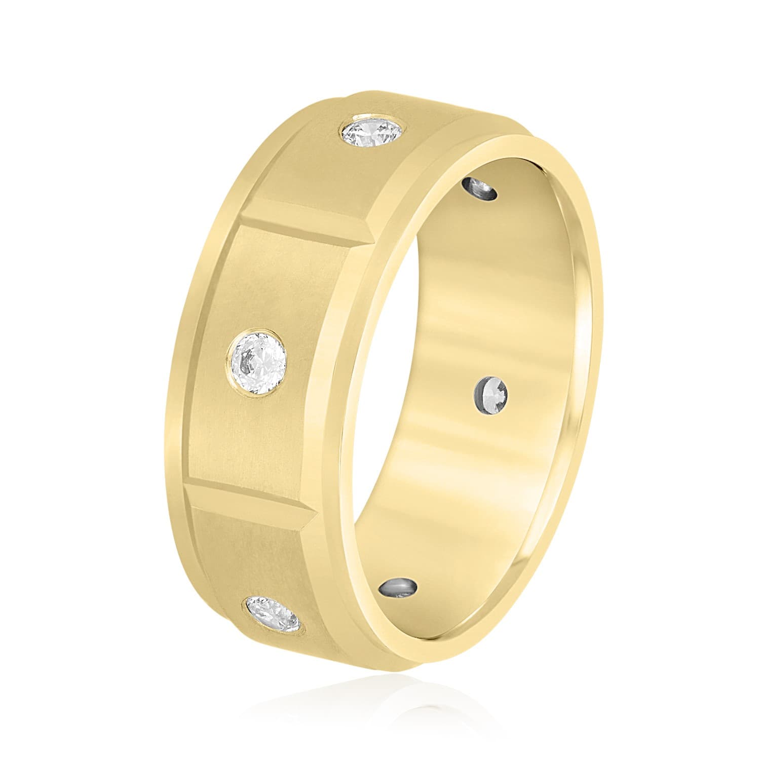 8mm Heavy Weight Men's Band with Diamonds (0.42 ct. tw.), Side view in yellow gold