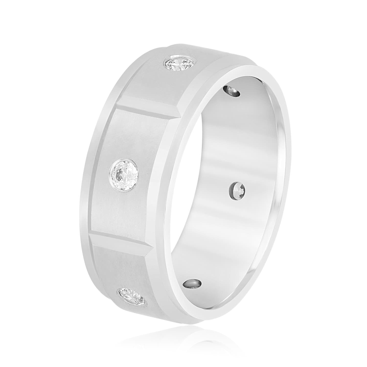 8mm Heavy Weight Men's Band with Diamonds (0.42 ct. tw.), Side view in white gold or platinum