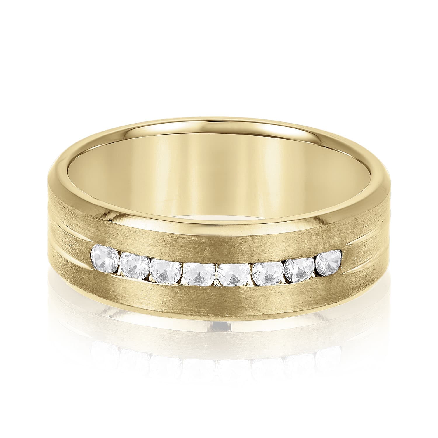 7mm Heavy Weight Men's Band with Diamonds (1/3 ct. tw.), Front view in yellow gold