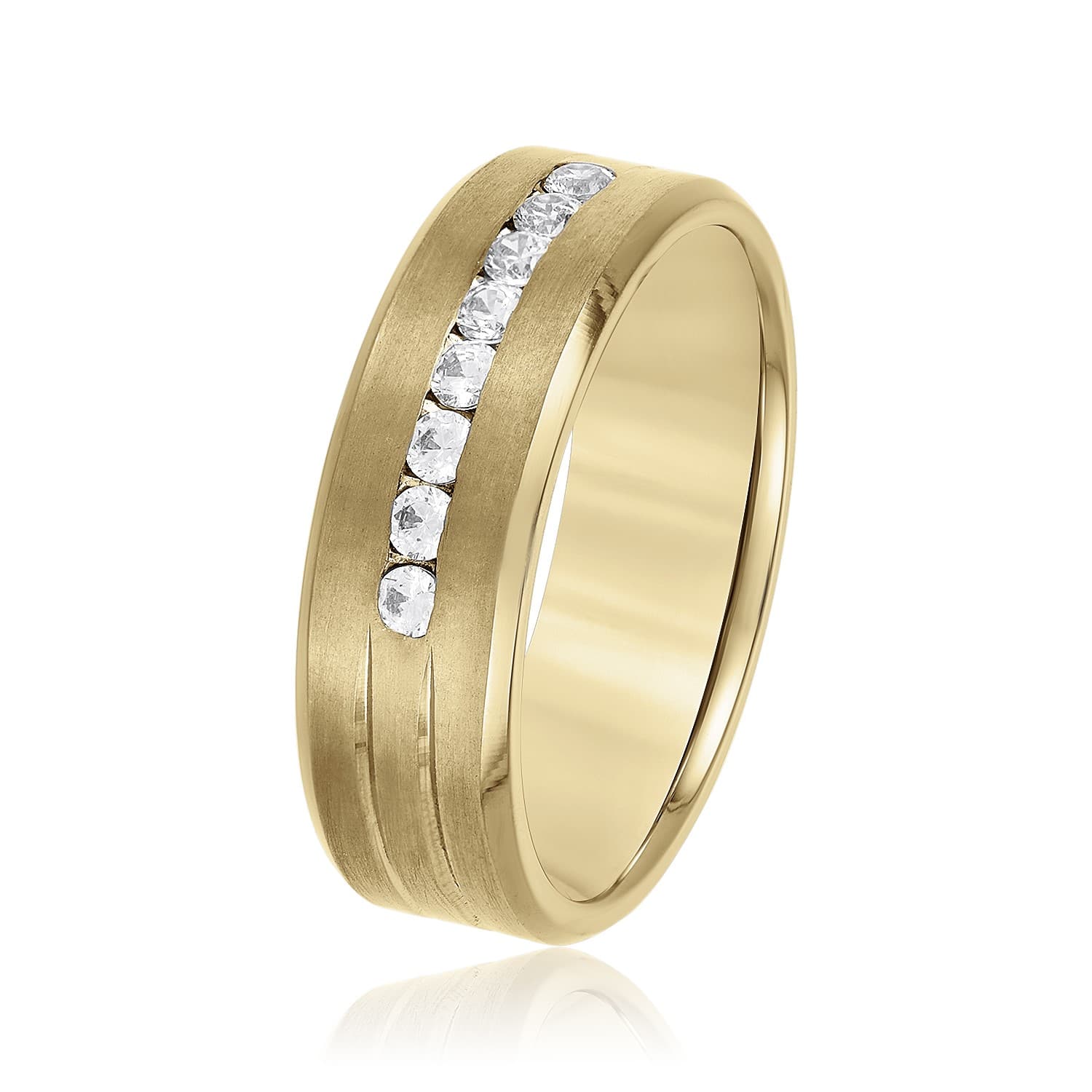 7mm Heavy Weight Men's Band with Diamonds (1/3 ct. tw.), Side view in yellow gold