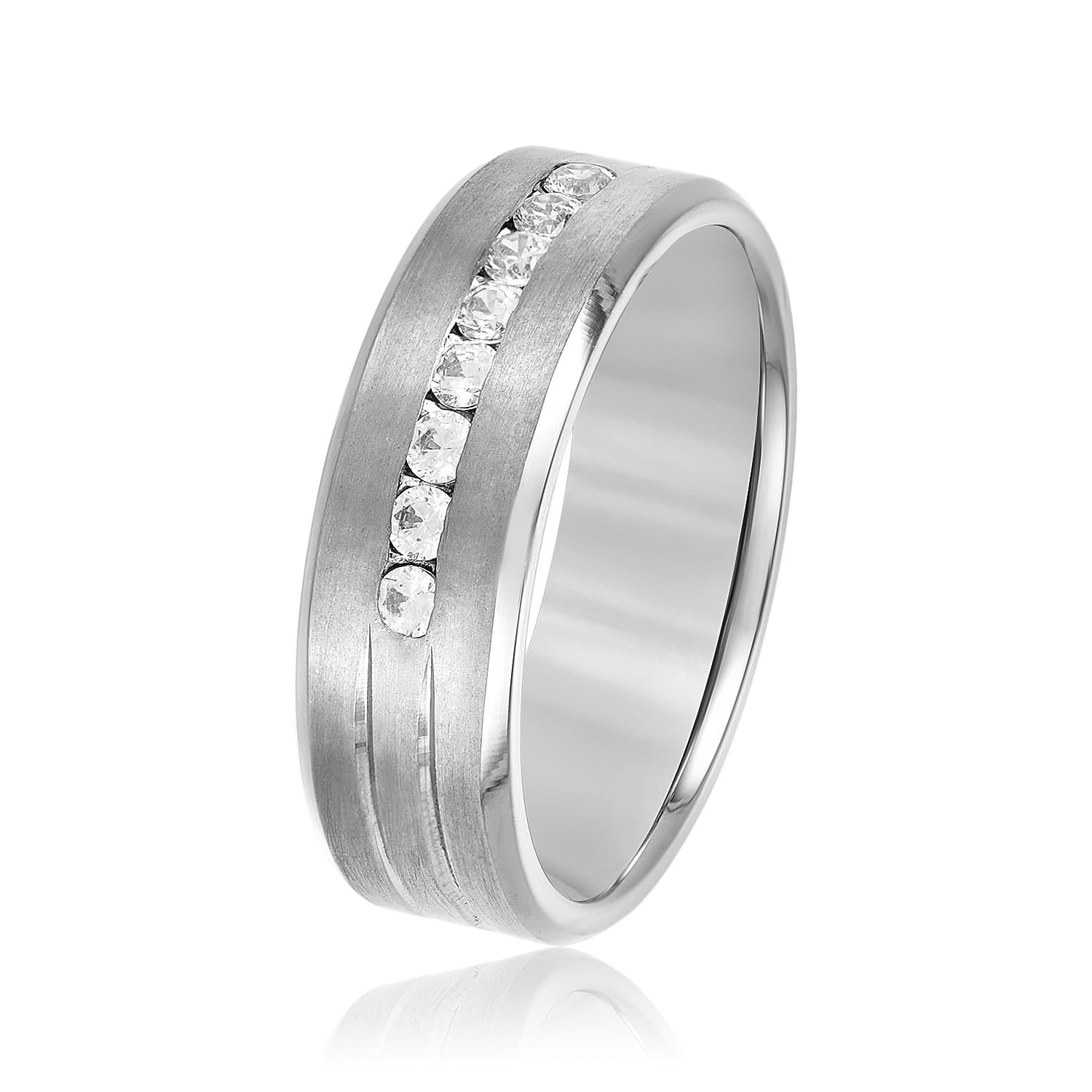 7mm Heavy Weight Men's Band with Diamonds (1/3 ct. tw.), Side view in white gold or platinum
