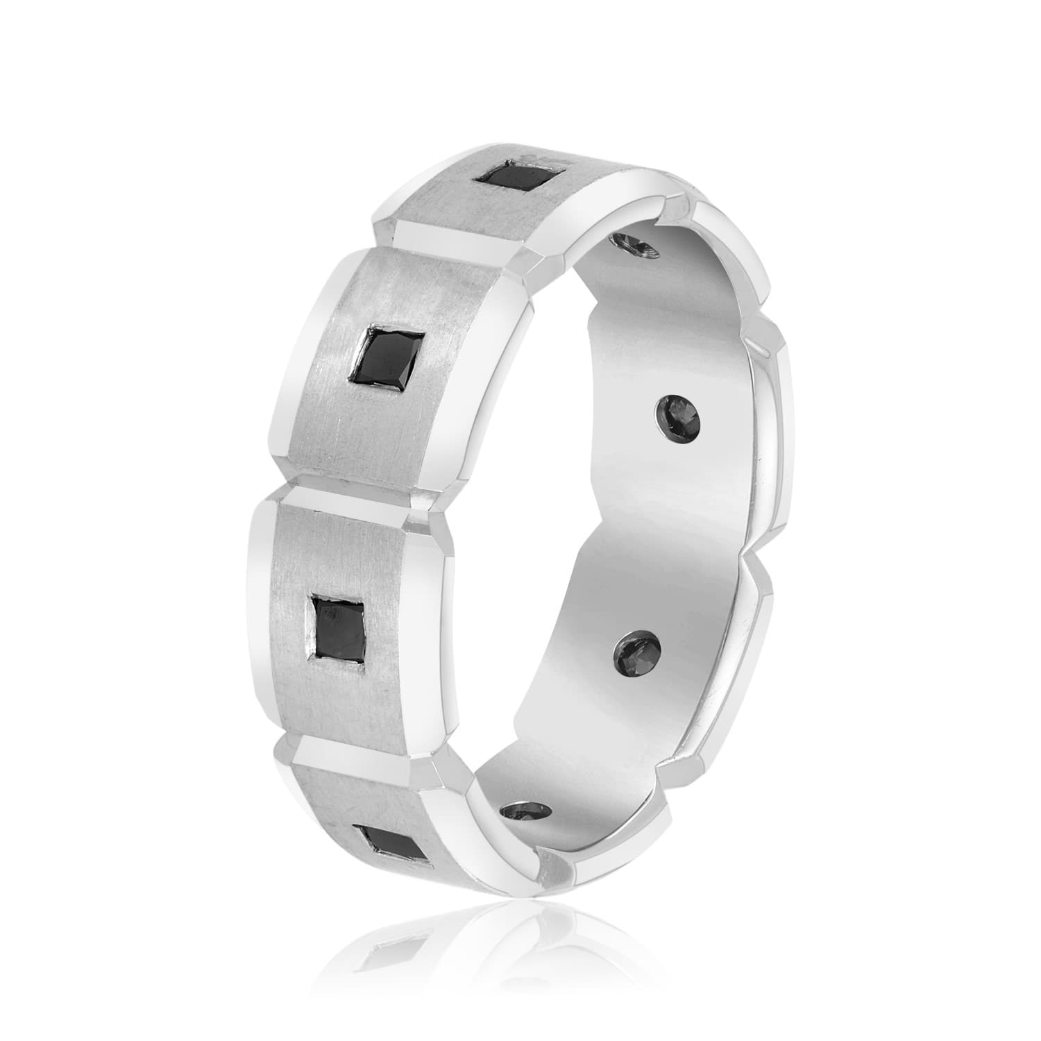 7mm Heavy Weight Men's Band with Diamonds (0.56 ct. tw.), Side view in white gold or platinum