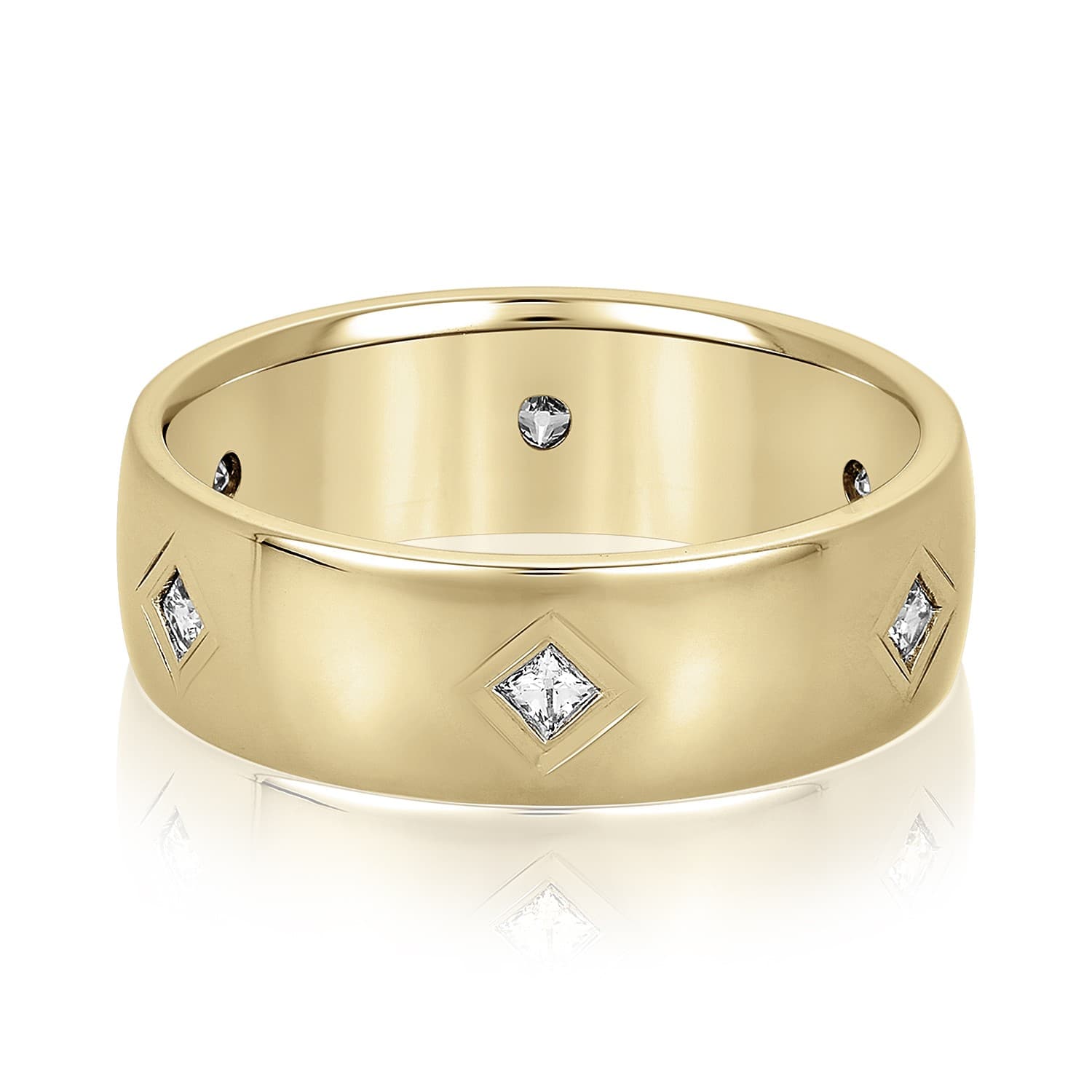 7mm Heavy Weight Men's Band with Diamonds (0.2 ct. tw.), Front view in yellow gold