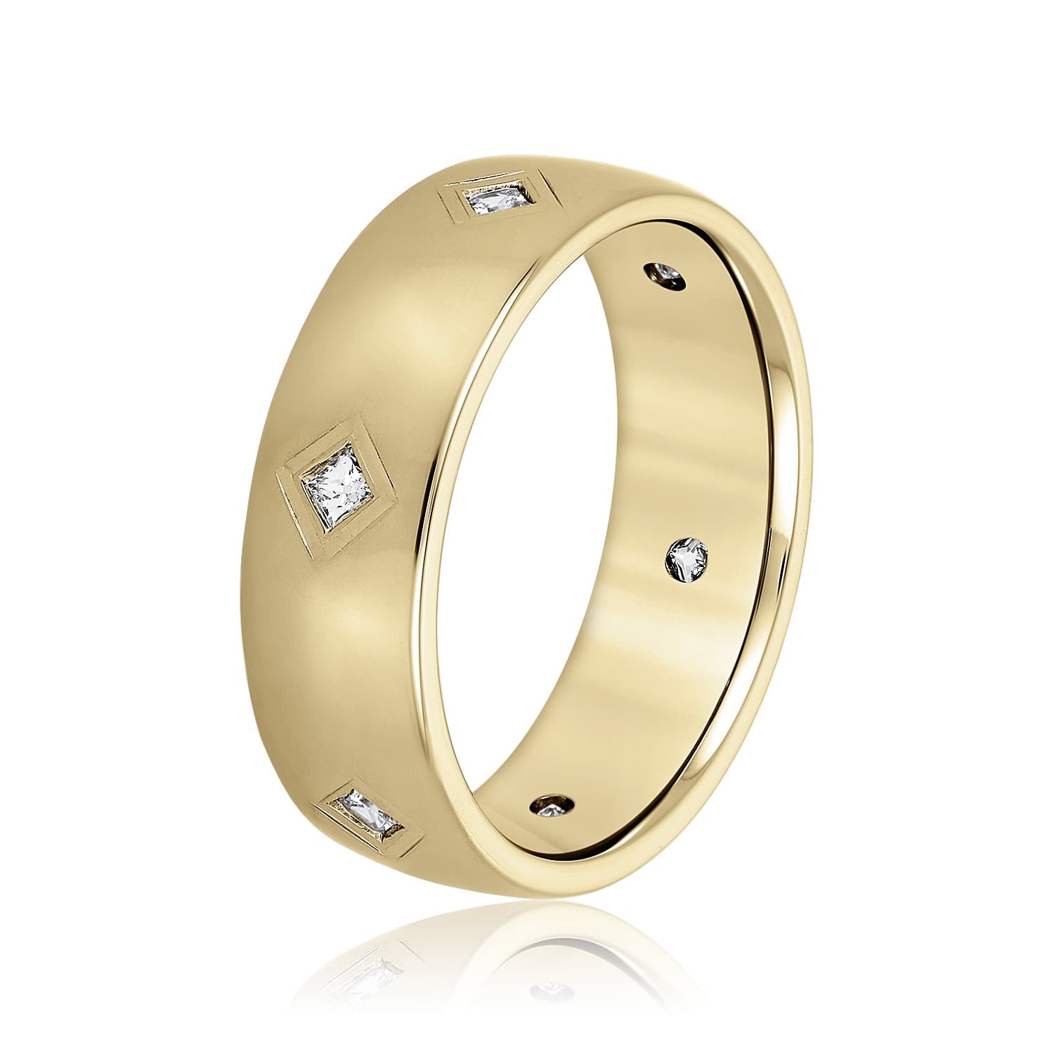 7mm Heavy Weight Men's Band with Diamonds (0.2 ct. tw.), Side view in yellow gold