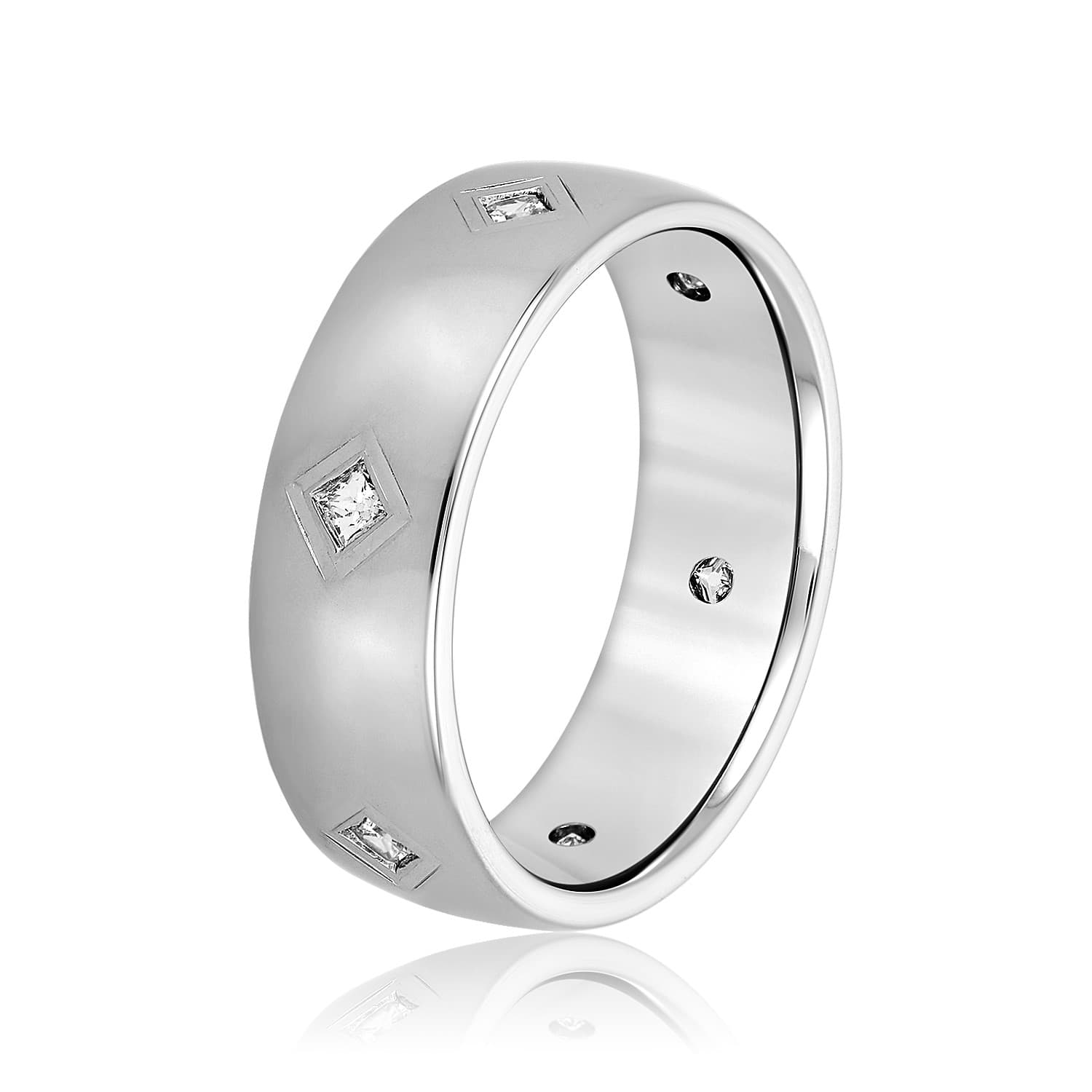 7mm Heavy Weight Men's Band with Diamonds (0.2 ct. tw.), Side view in white gold or platinum