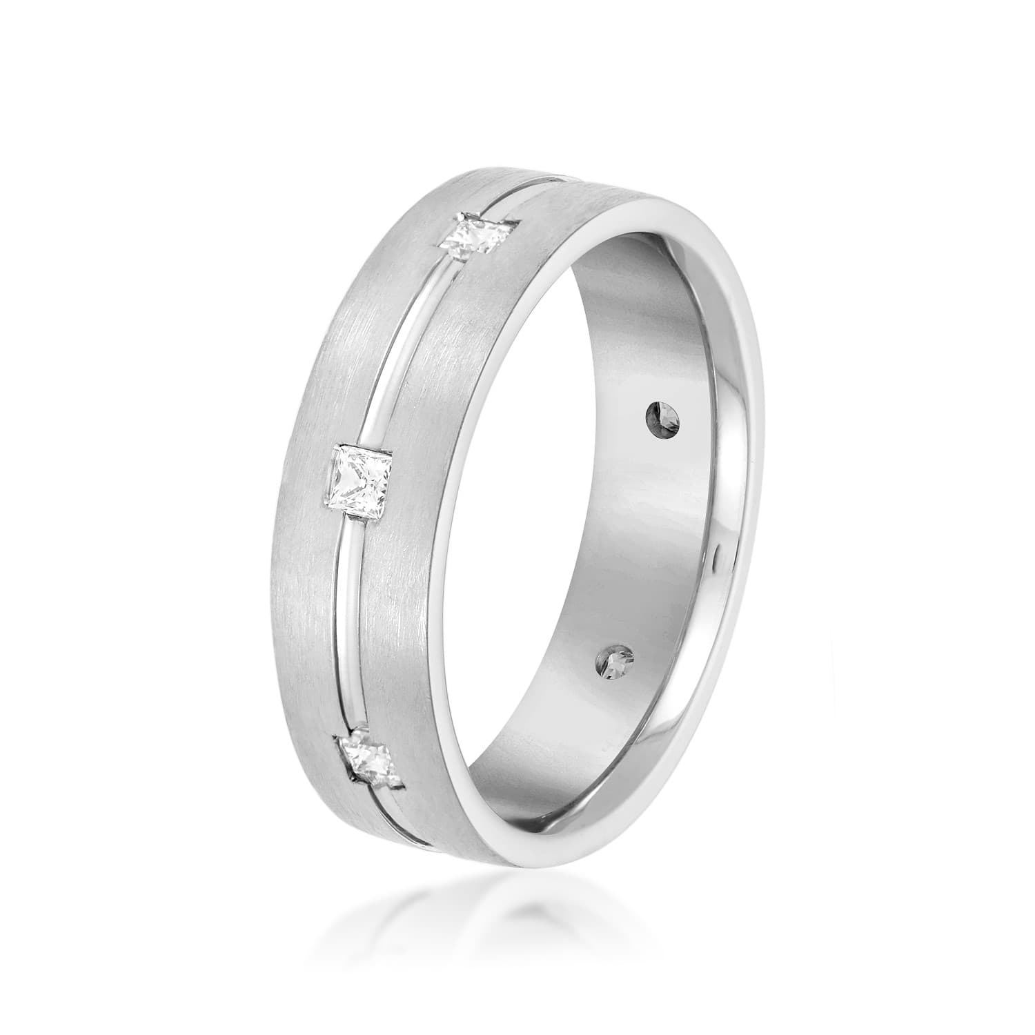 6mm Heavy Weight Men's Band with Diamonds (0.53 ct. tw.), Side view in white gold or platinum