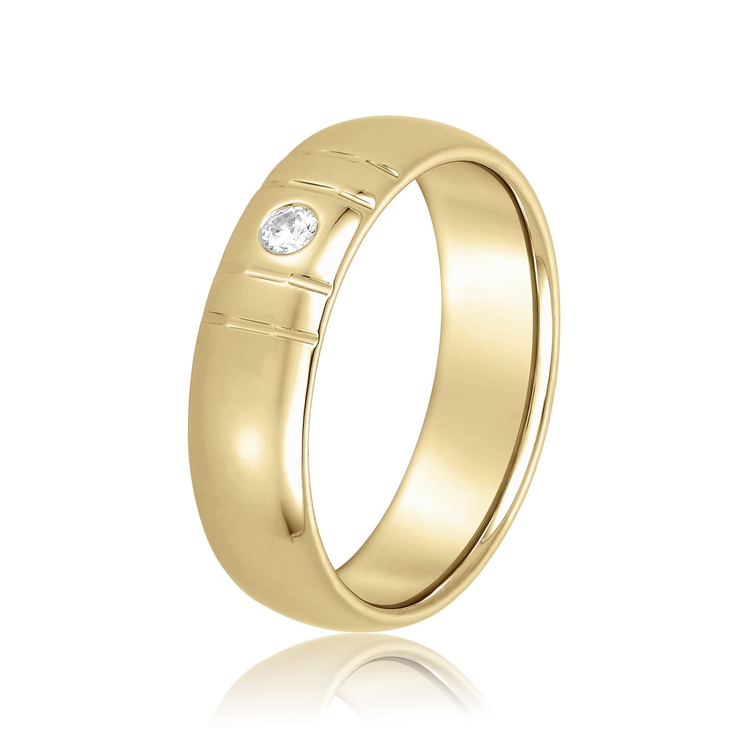 6mm Heavy Weight Men's Band with Diamonds (0.07 ct. tw.), Side view in yellow gold