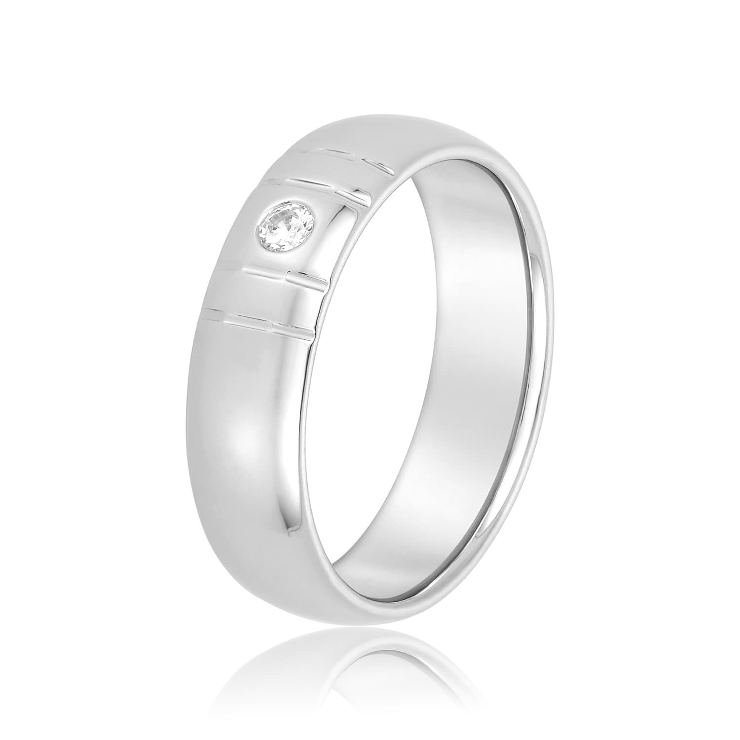 6mm Heavy Weight Men's Band with Diamonds (0.07 ct. tw.), Side view in white gold or platinum