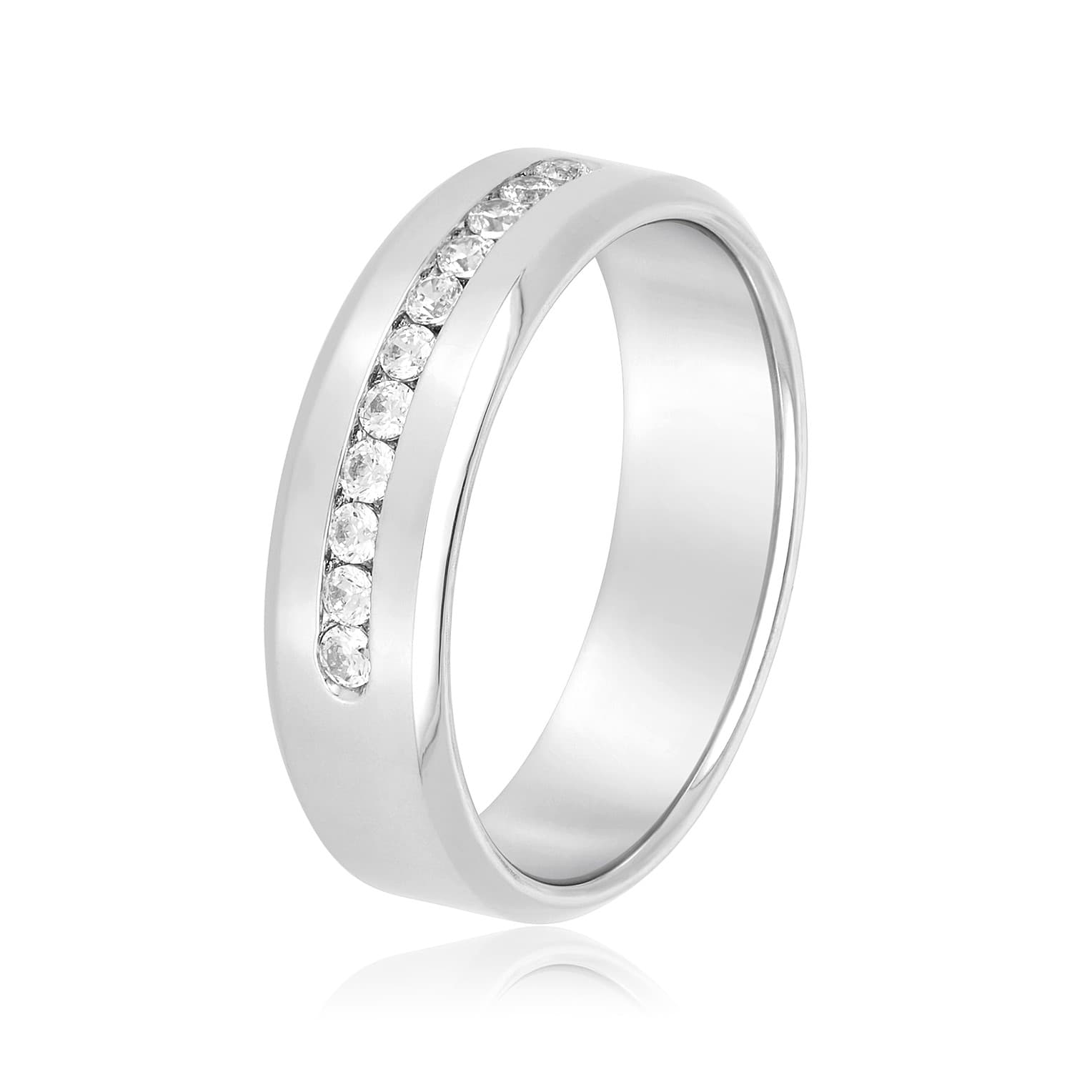 6mm Heavy Weight Men's Band with Diamonds (1/3 ct. tw.), Side view in white gold or platinum