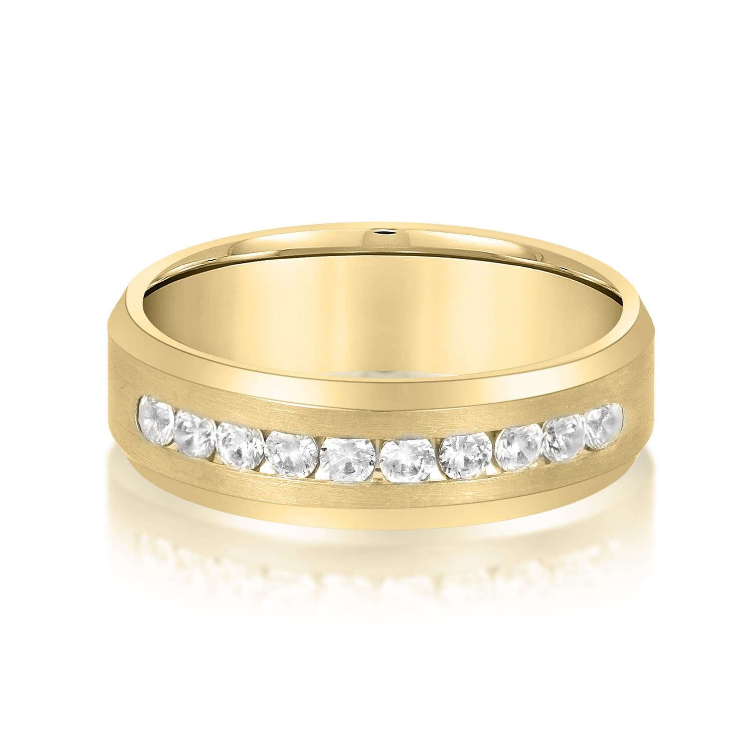 7mm Heavy Weight Men's Band with Diamonds (1/2 ct. tw.), Front view in yellow gold