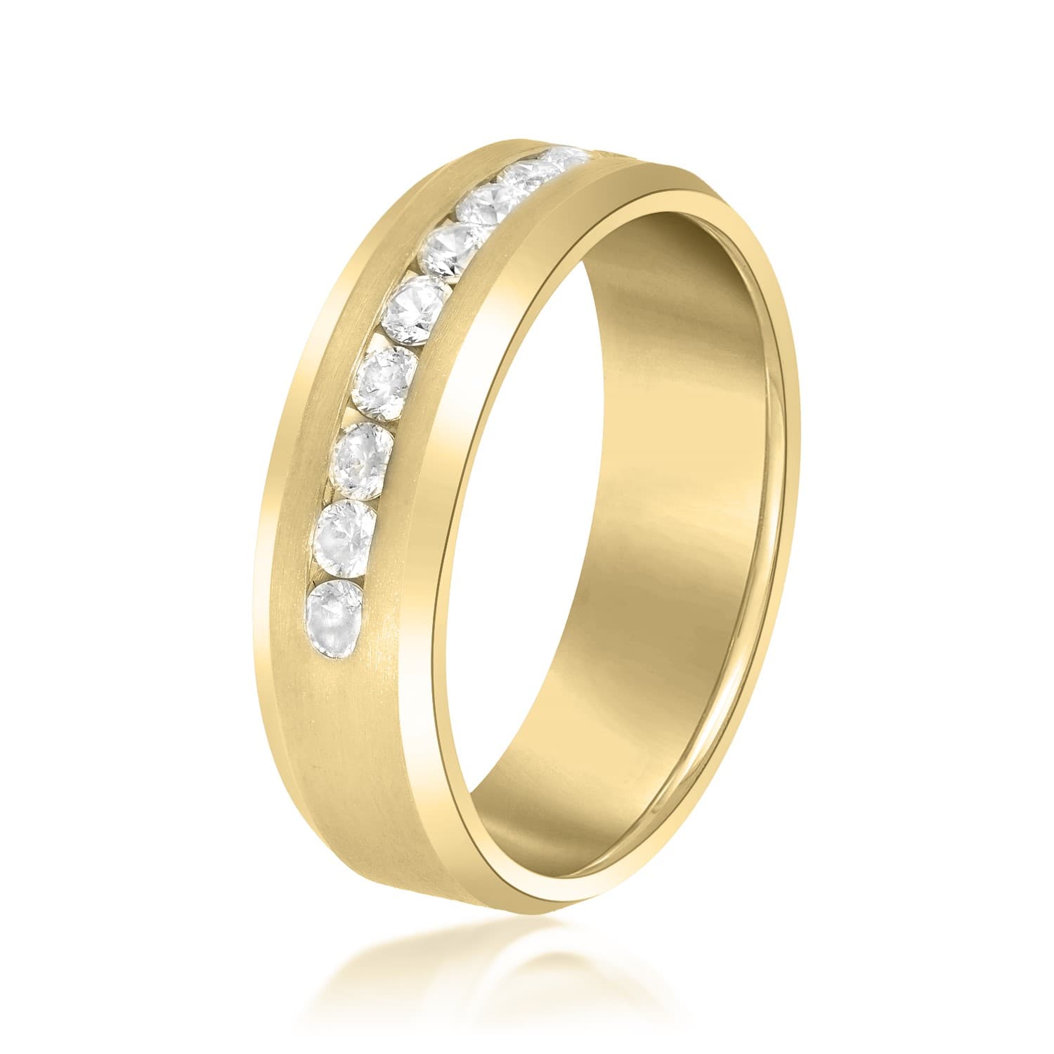 7mm Heavy Weight Men's Band with Diamonds (1/2 ct. tw.), Side view in yellow gold