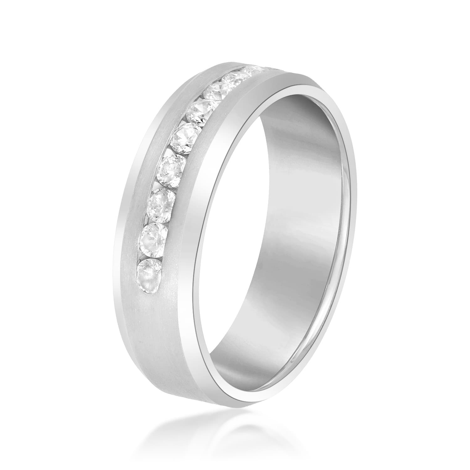 7mm Heavy Weight Men's Band with Diamonds (1/2 ct. tw.), Side view in white gold or platinum