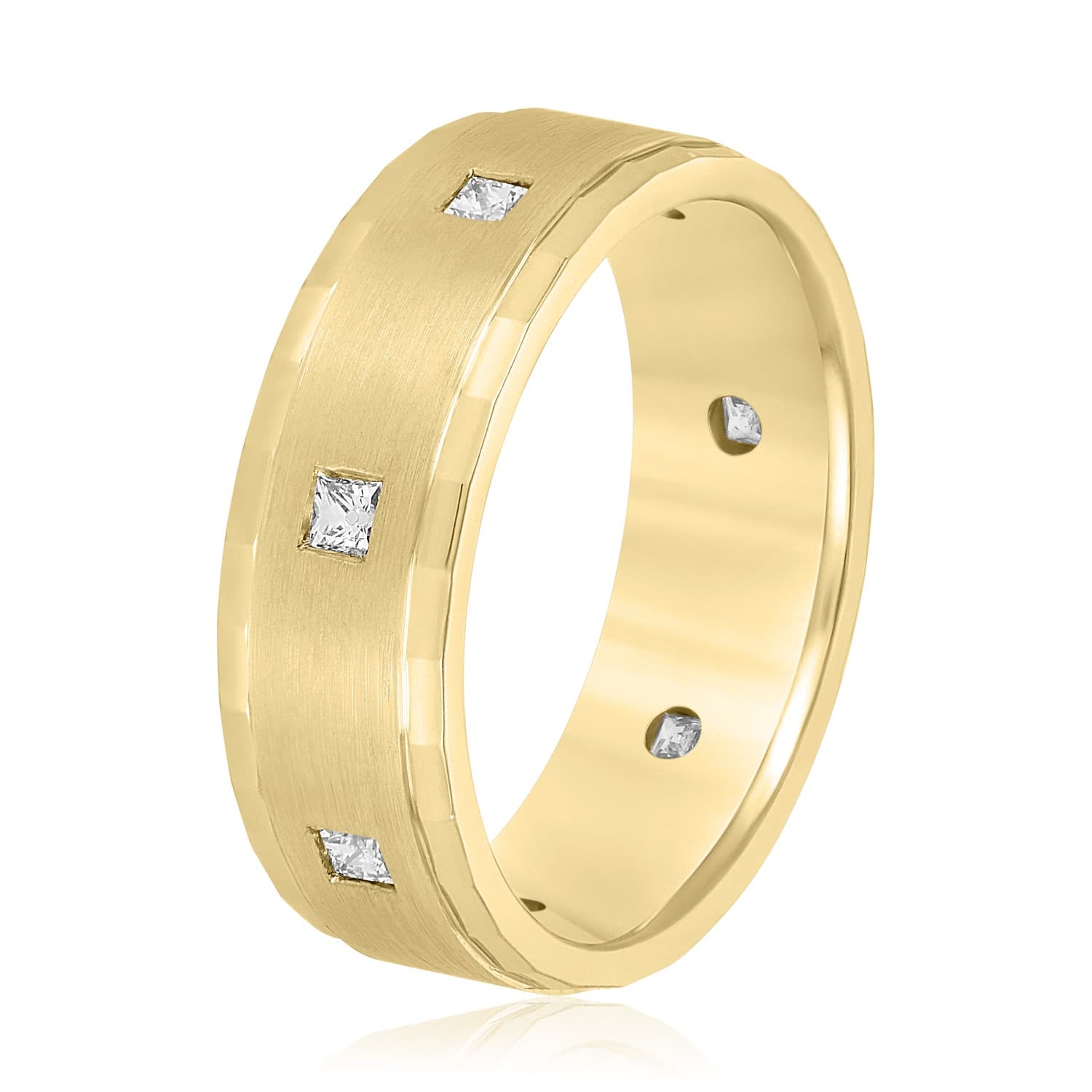 7mm Heavy Weight Men's Band with Diamonds (0.53 ct. tw.), Side view in yellow gold