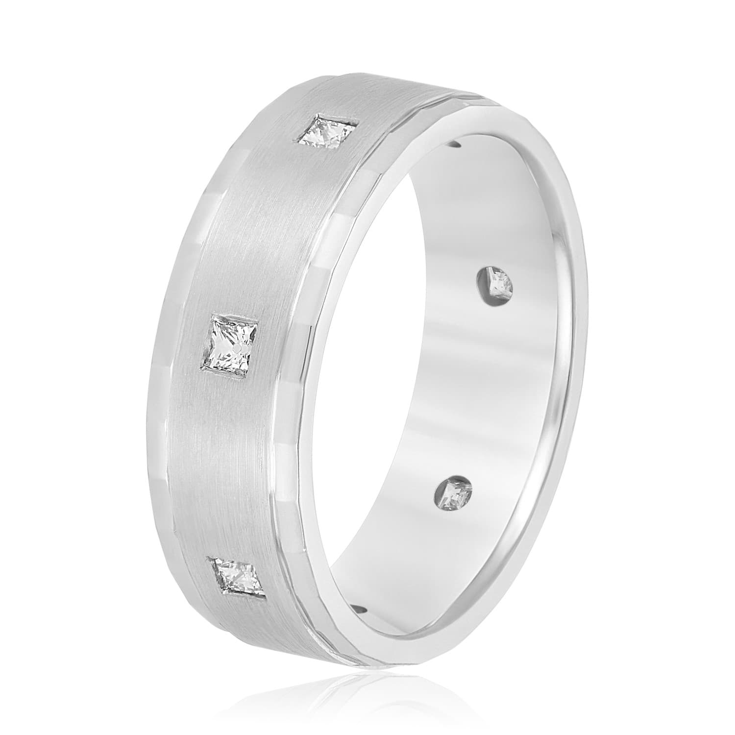 7mm Heavy Weight Men's Band with Diamonds (0.53 ct. tw.), Side view in white gold or platinum