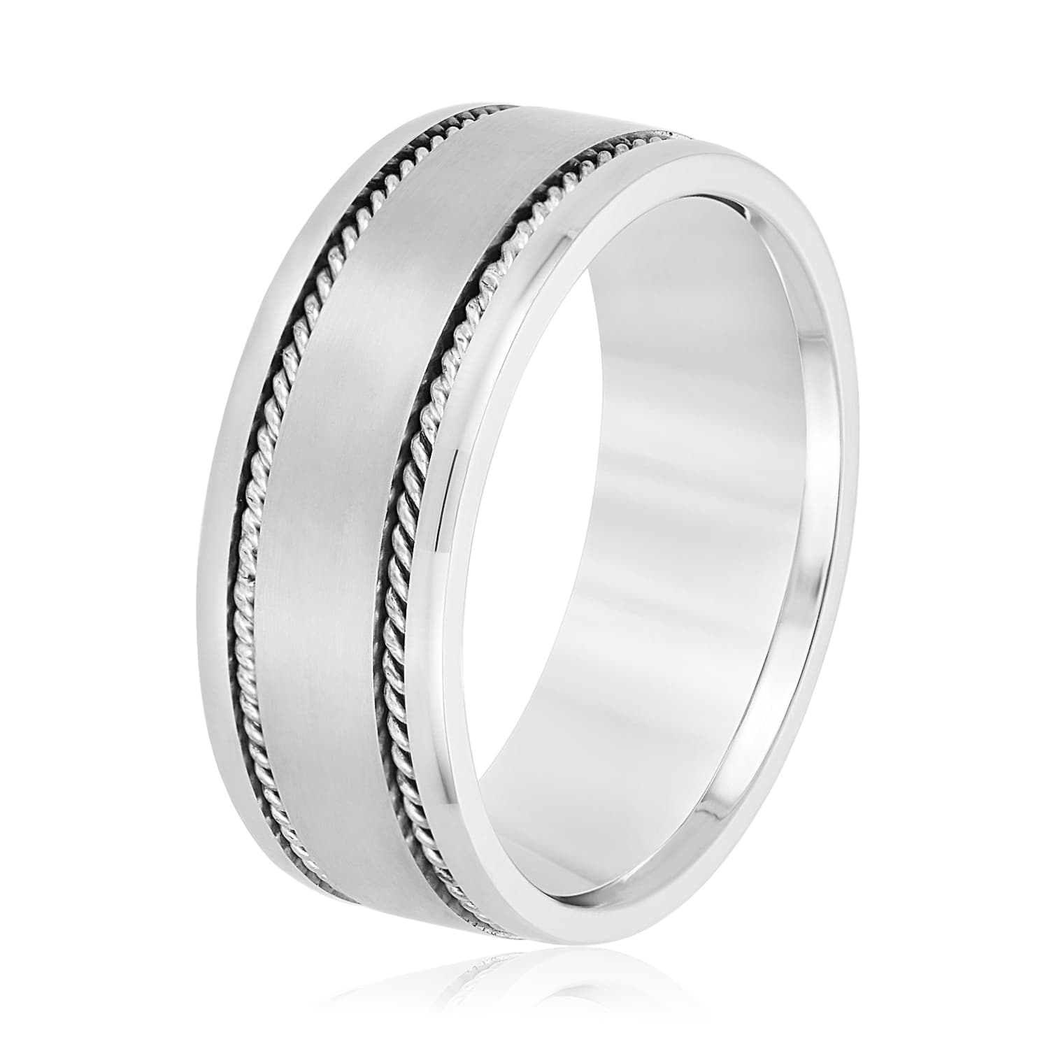 8mm Heavy Weight Men's Band, Side view in white gold or platinum