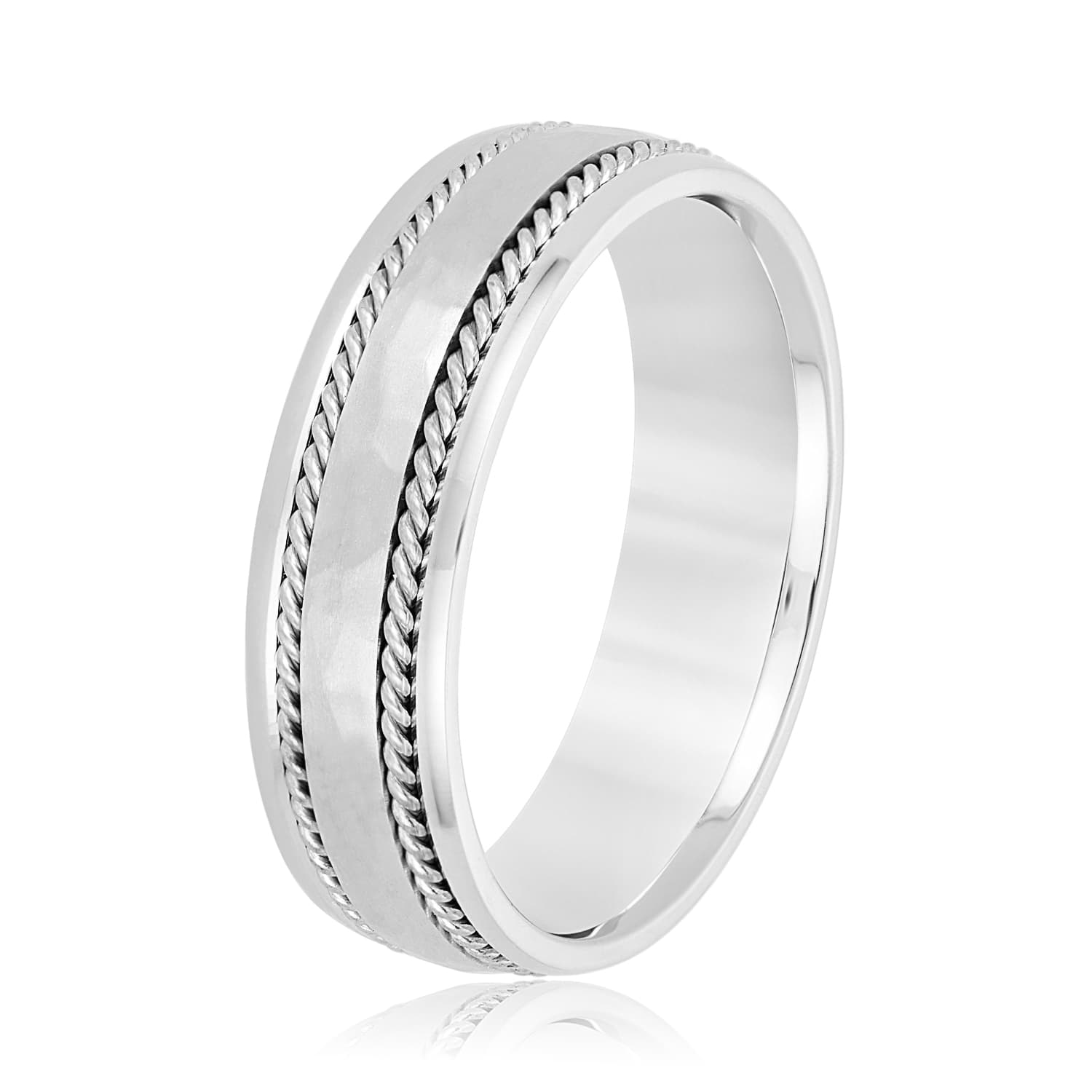6mm Heavy Weight Men's Band, Side view in white gold or platinum
