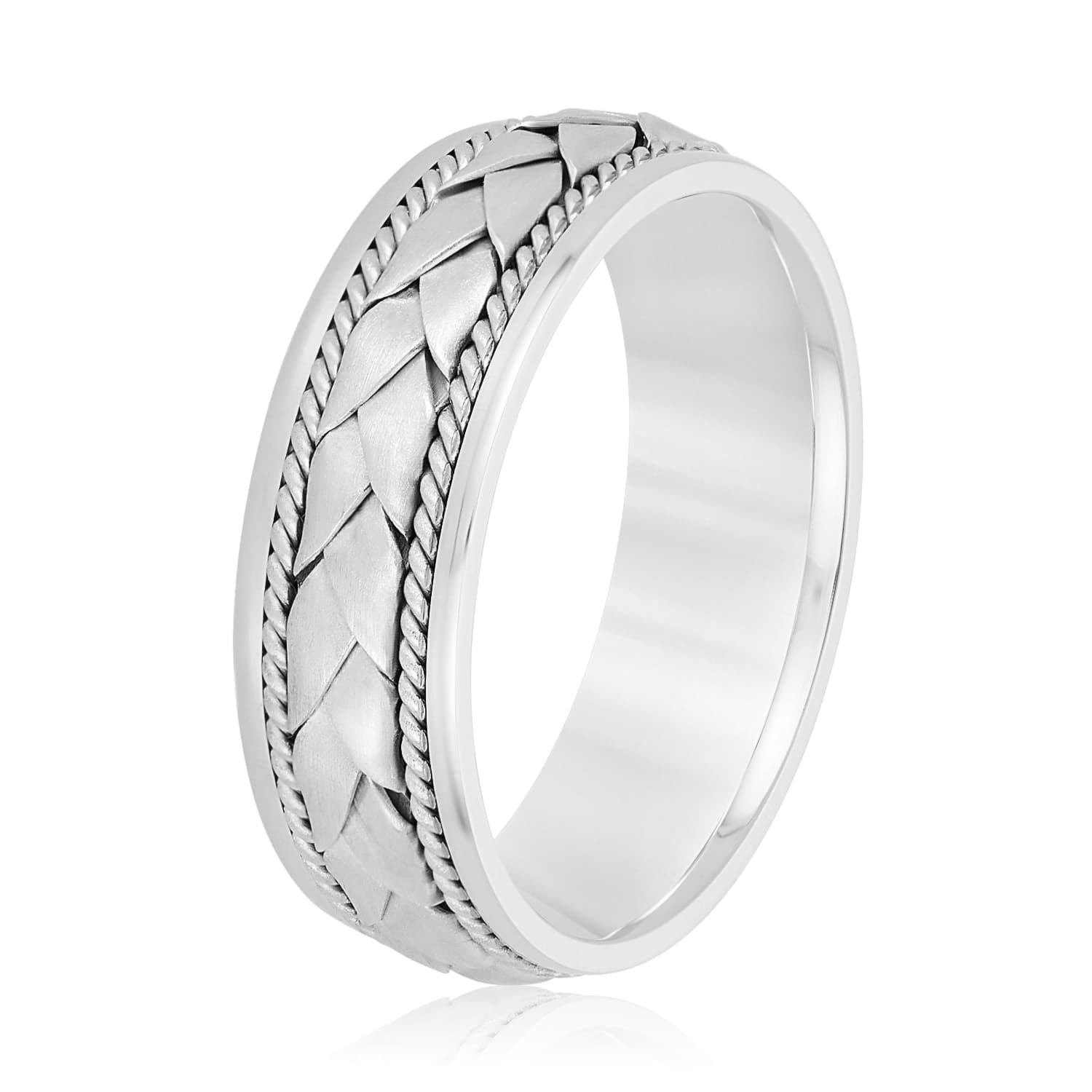 7mm Heavy Weight Men's Band, Side view in white gold or platinum