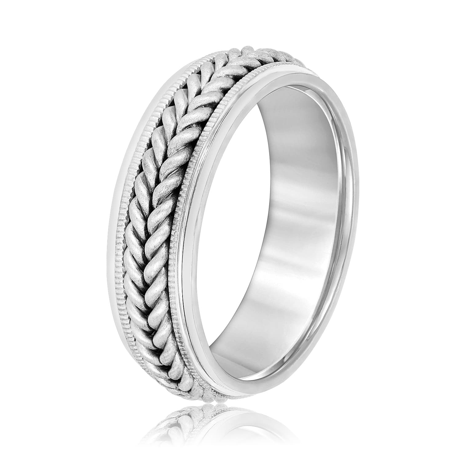 7mm Heavy Weight Men's Band — TT, Side view in white gold or platinum