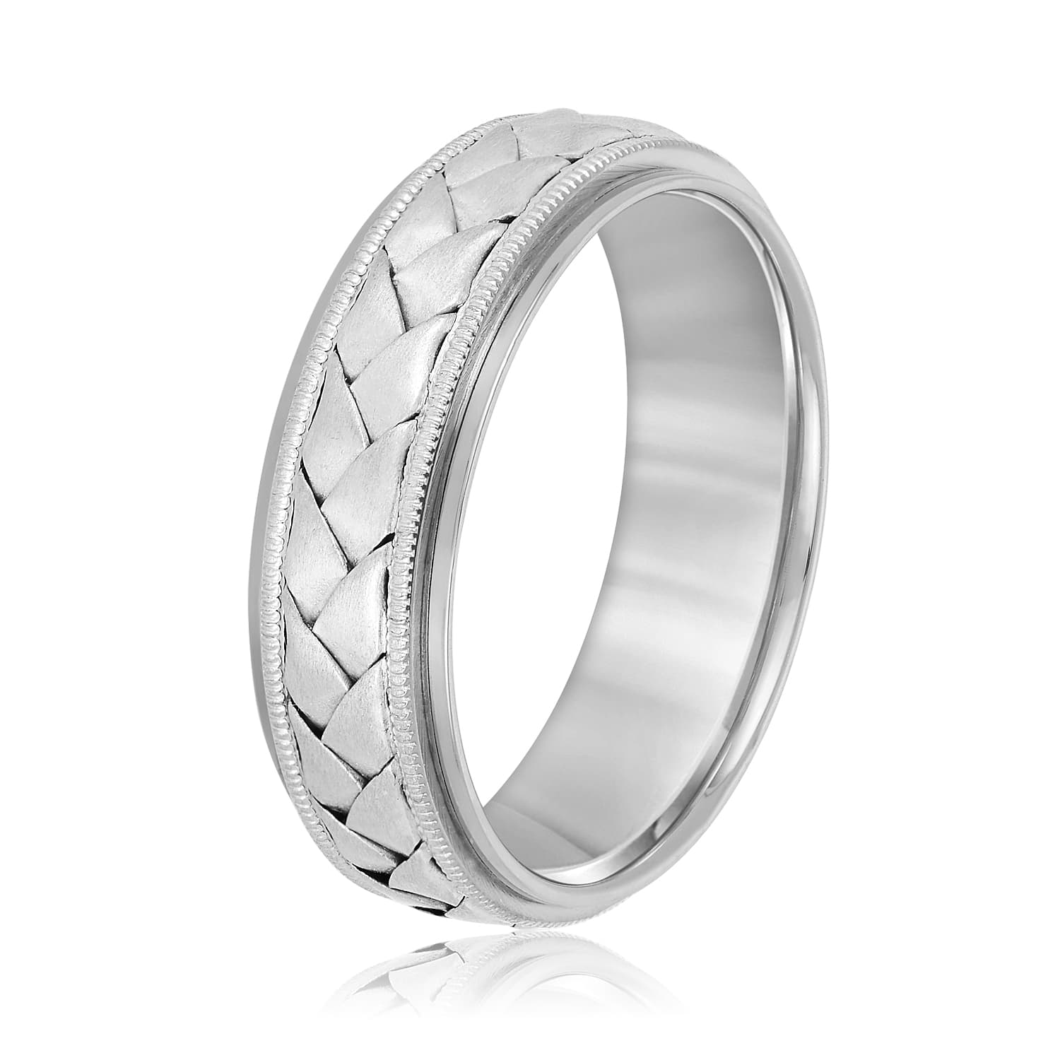 7mm Heavy Weight Men's Band, Side view in white gold or platinum