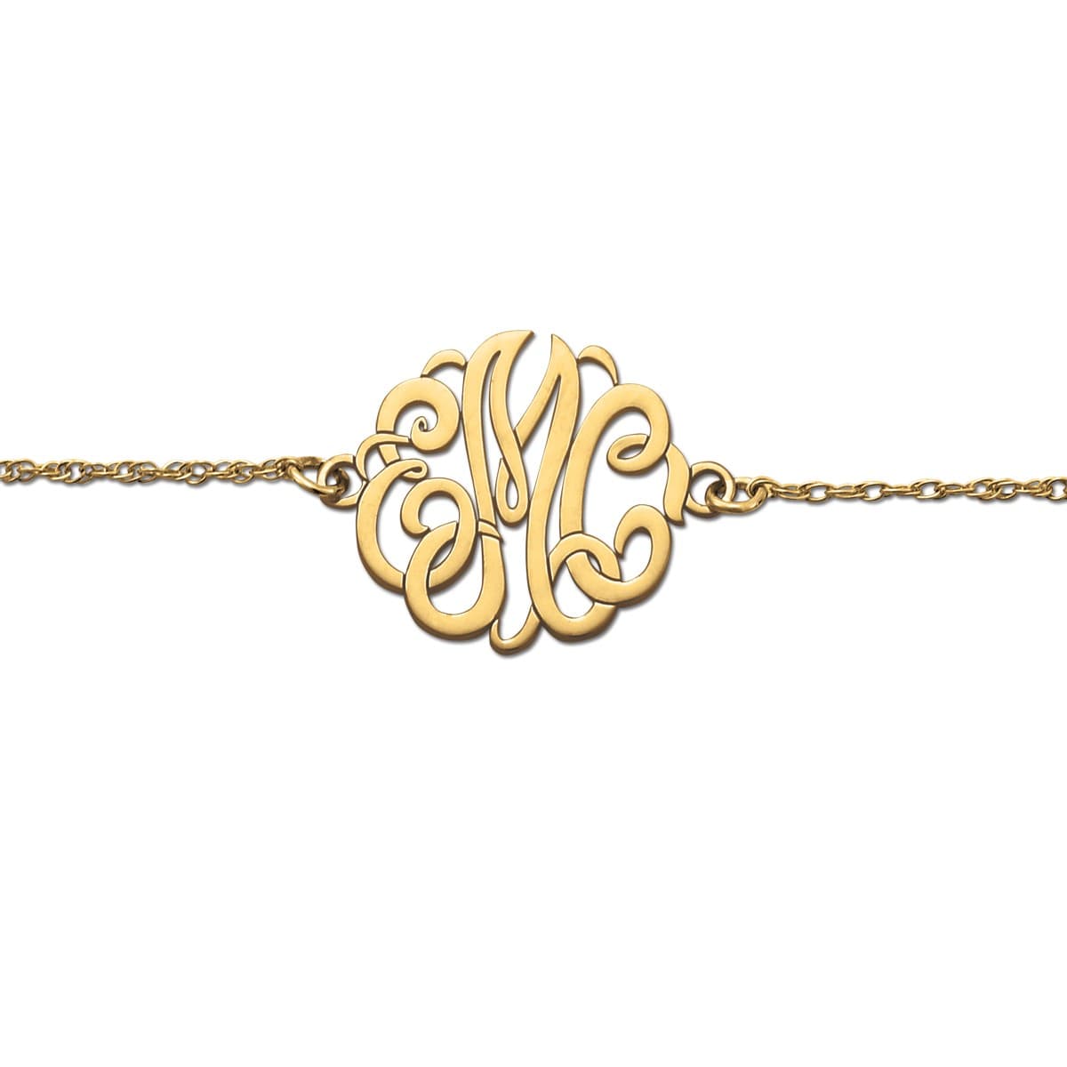 20MM Initial Monogram Bracelet, Front view in yellow gold