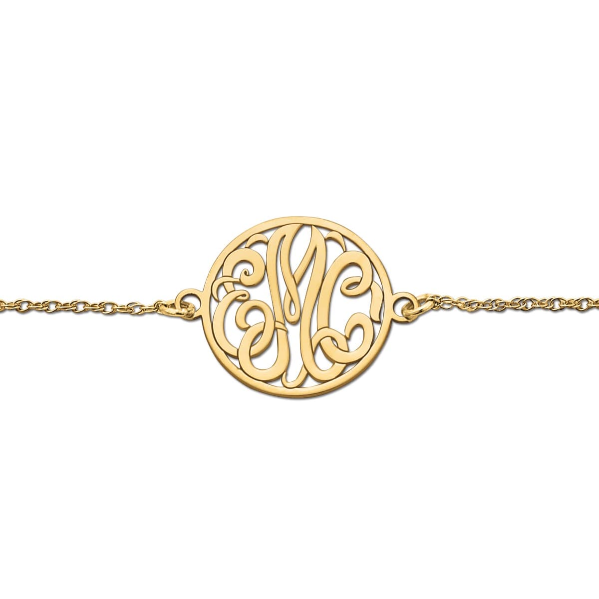 20mm 3 Initial Monogram Bracelet, Front view in yellow gold