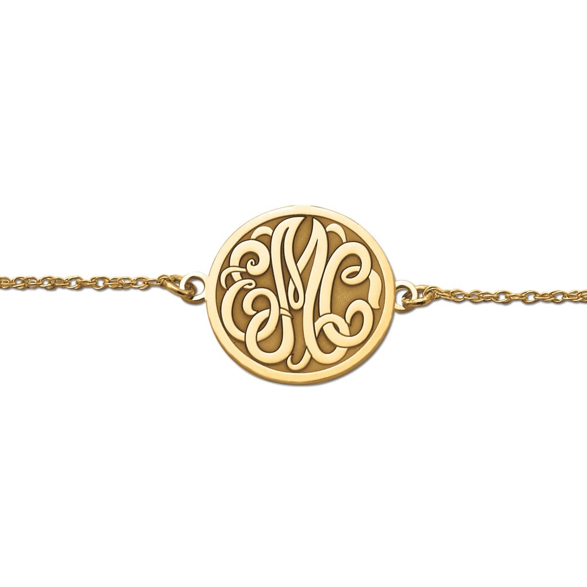Initial Monogram Bracelet, Front view in yellow gold