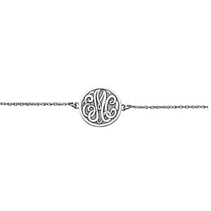 Initial Monogram Bracelet, Side view in white gold or platinum